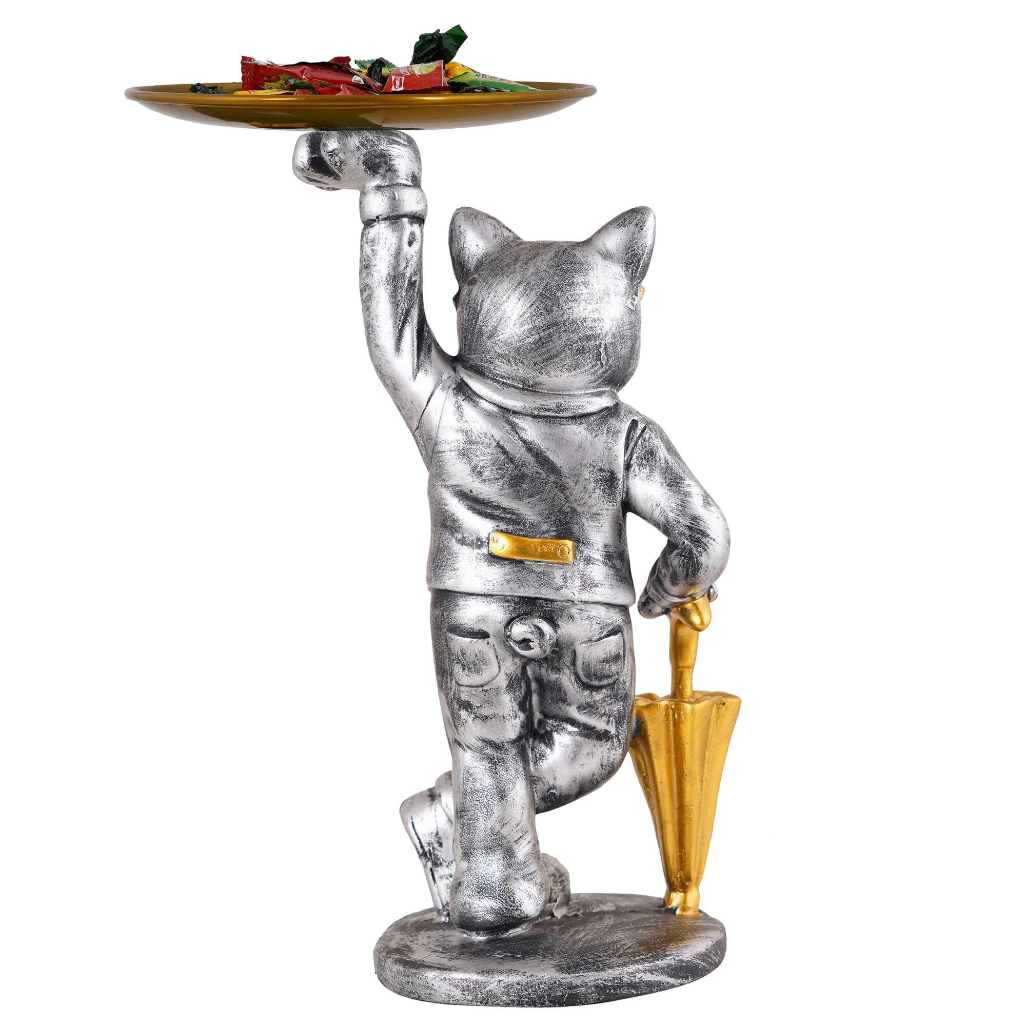 Silver Bulldog Butler Statue with Tray – Resin Dog Figurine Candy Dish & Decorative Organizer for Home Décor (BLACKLUXE CRAFTS) - BLACKLUXECRAFTS