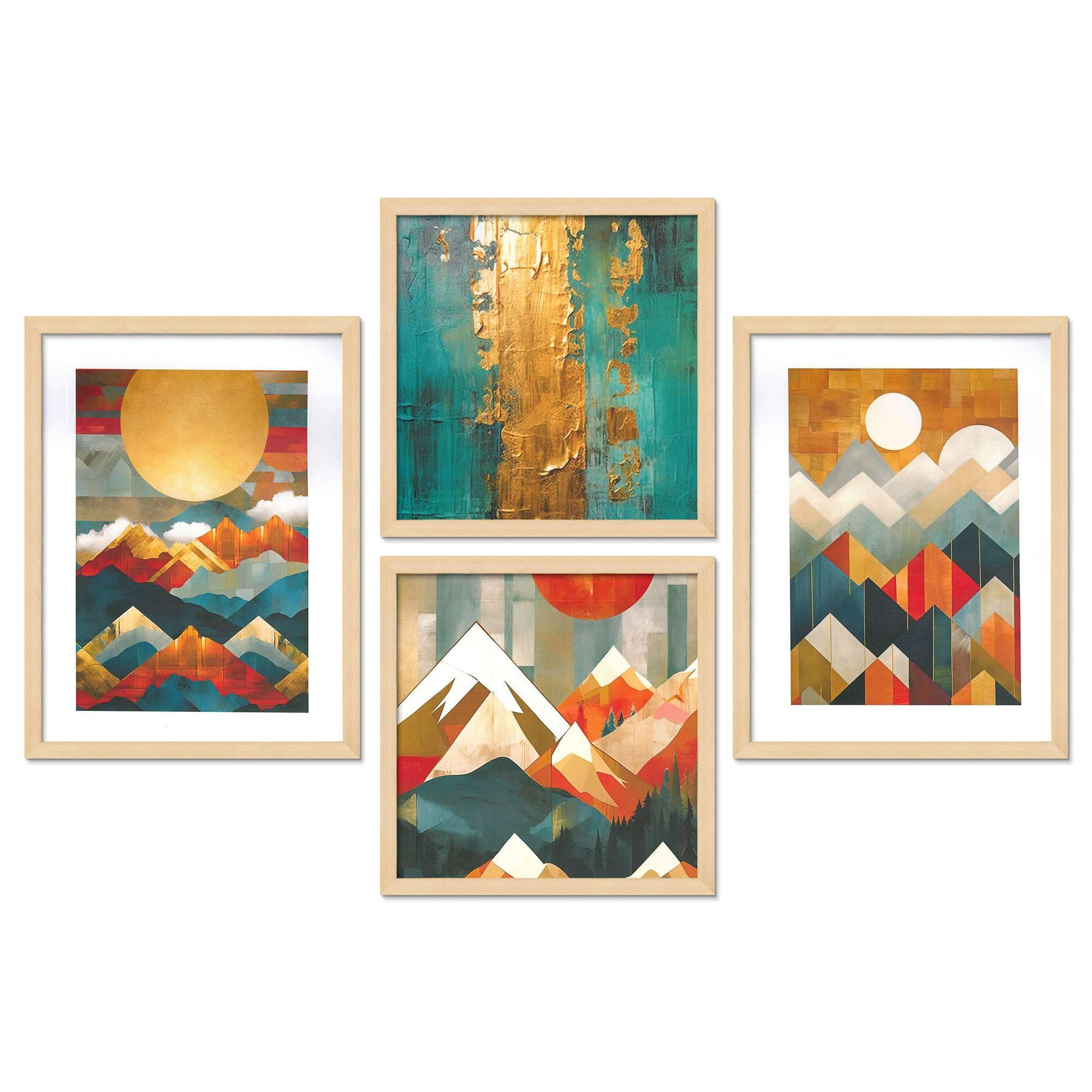 Geometric Mountain Wall Art Set – Modern Abstract Mountain & Sun Canvas Prints | Colorful Landscape Wall Decor for Living Room, Bedroom & Office 
( 36X24 Inches ) (BLACKLUXE CRAFTS) - BLACKLUXECRAFTS