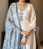 Elegant Cream Kurta Set with Blue Embroidery & Printed Dupatta | Women’s Ethnic Wear (BLACKLUXE CRAFTS) - BLACKLUXECRAFTS