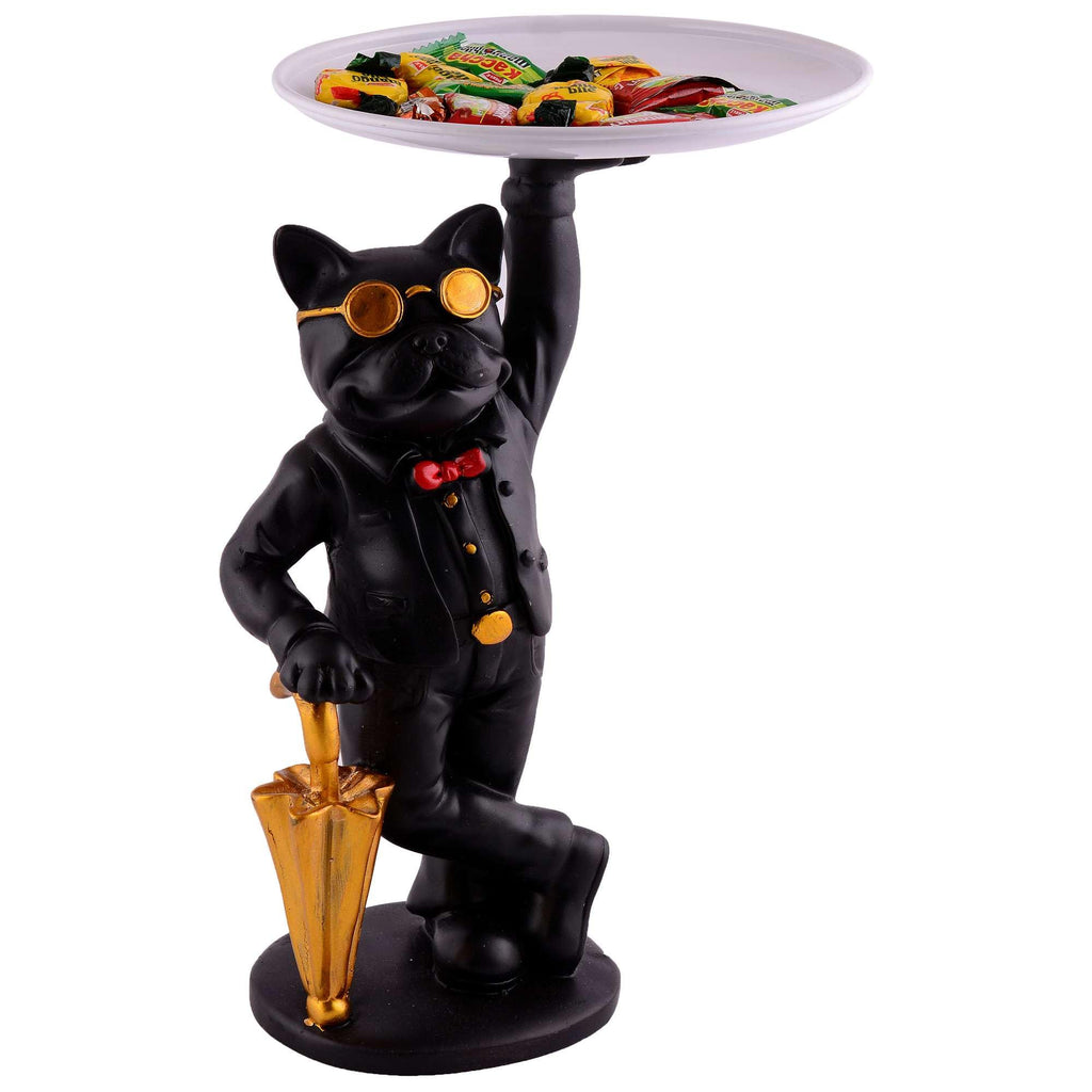Luxury Dog Butler Statue with Tray & Umbrella – Black Resin Animal Figurine for Home, Bar & Office Décor (BLACKLUXE CRAFTS) - BLACKLUXECRAFTS