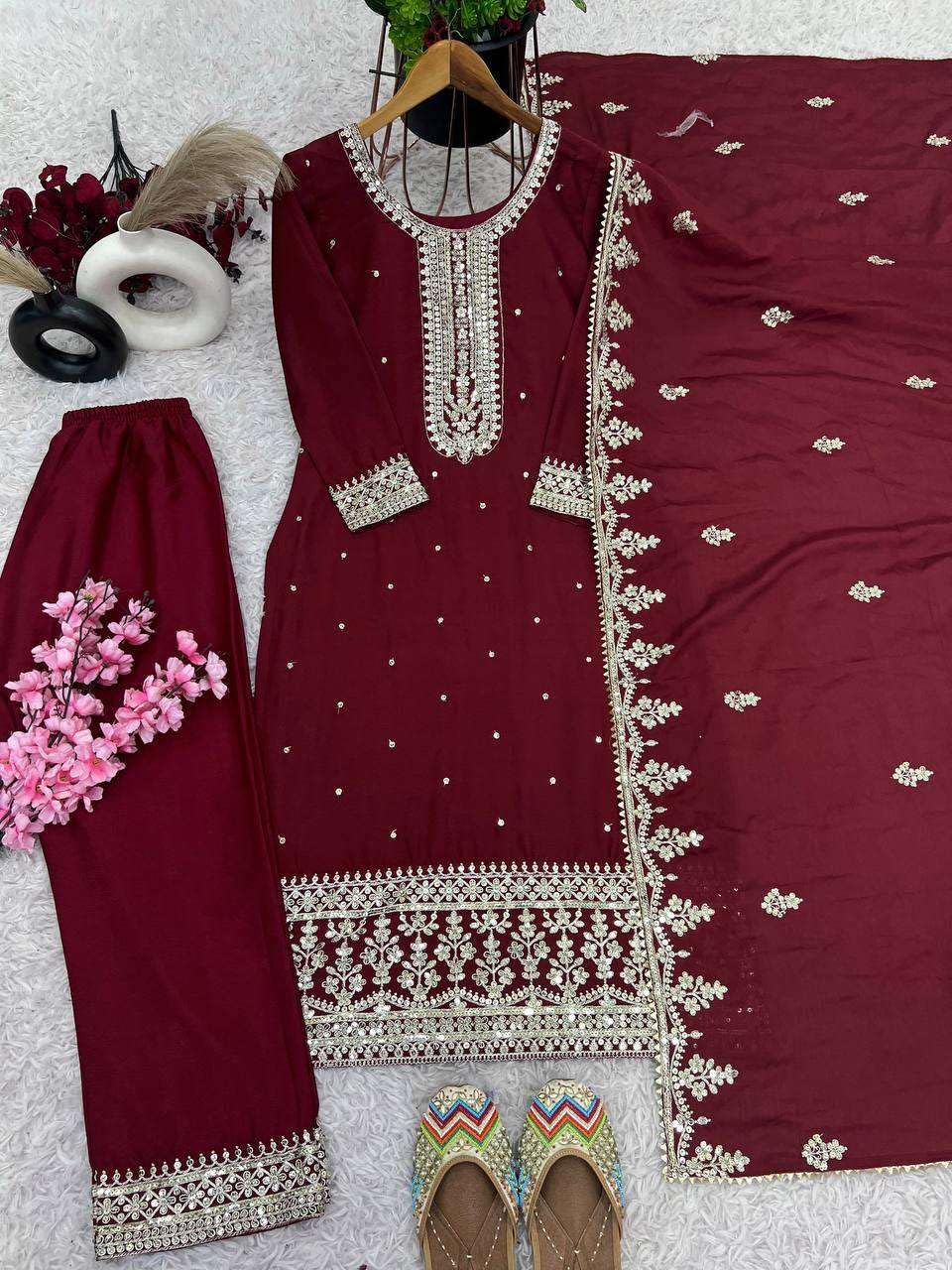 Maroon Embroidered Suit with Dupatta – Elegant Party & Festive Wear Indian Outfit for Women (BLACKLUXE CRAFTS) - BLACKLUXECRAFTS