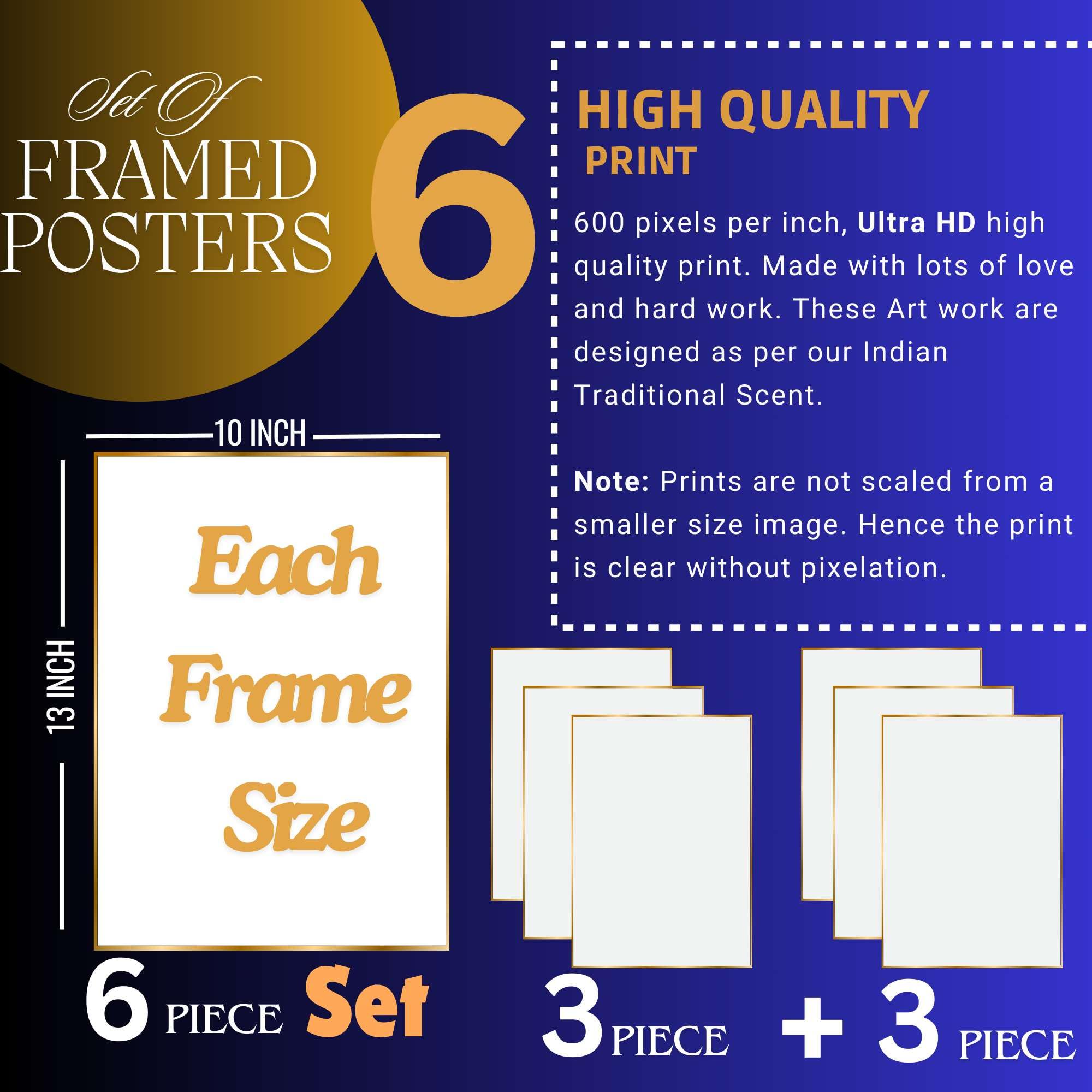 BLACKLUXE LIFESTYLE LTD Set of Six Wall Paintings for Wall Dacoration Golden Framed Wall Paintings for Living Room & Bedroom Wall Art for Home Decoration & Office Wall Décor - BLACKLUXECRAFTS