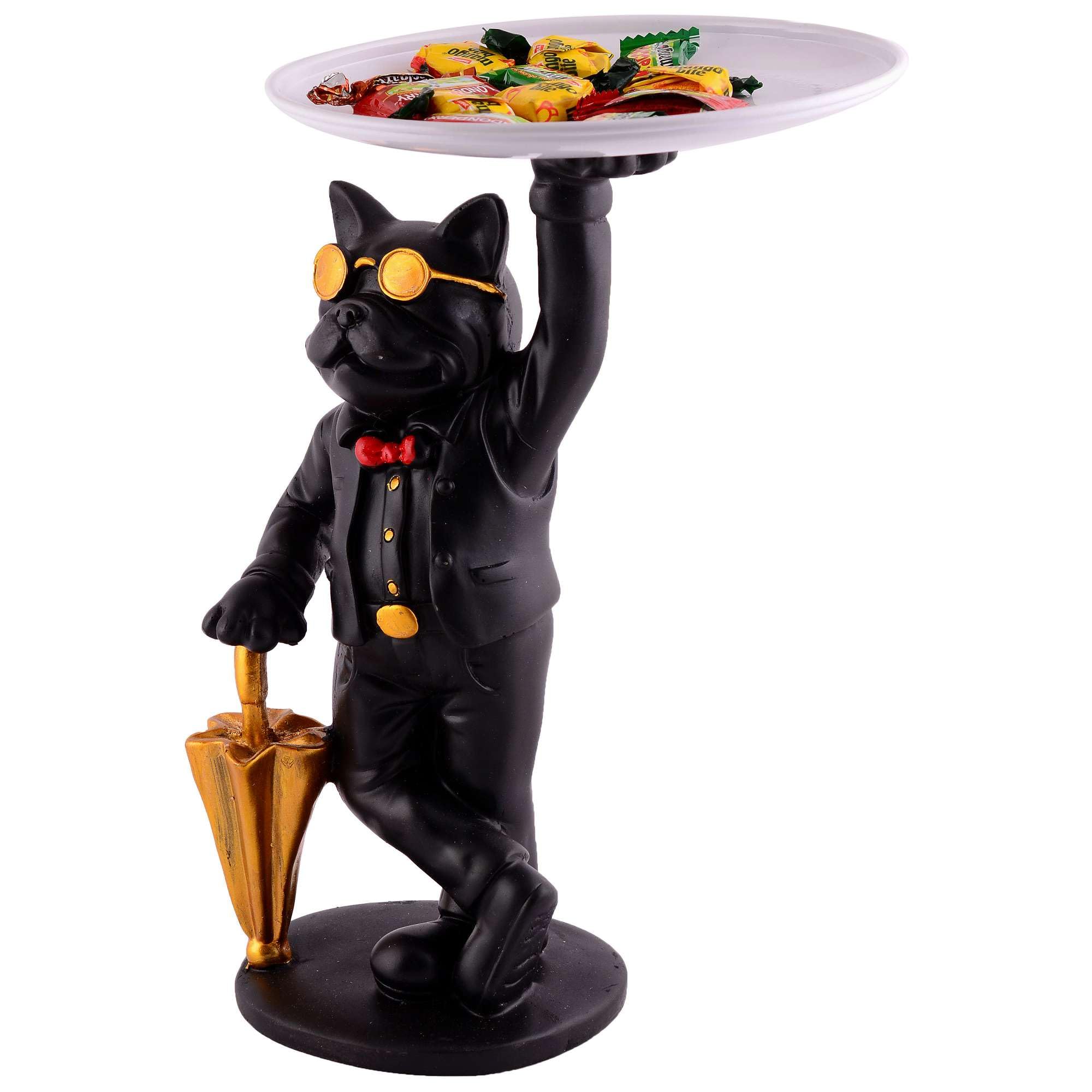 Luxury Dog Butler Statue with Tray & Umbrella – Black Resin Animal Figurine for Home, Bar & Office Décor (BLACKLUXE CRAFTS) - BLACKLUXECRAFTS