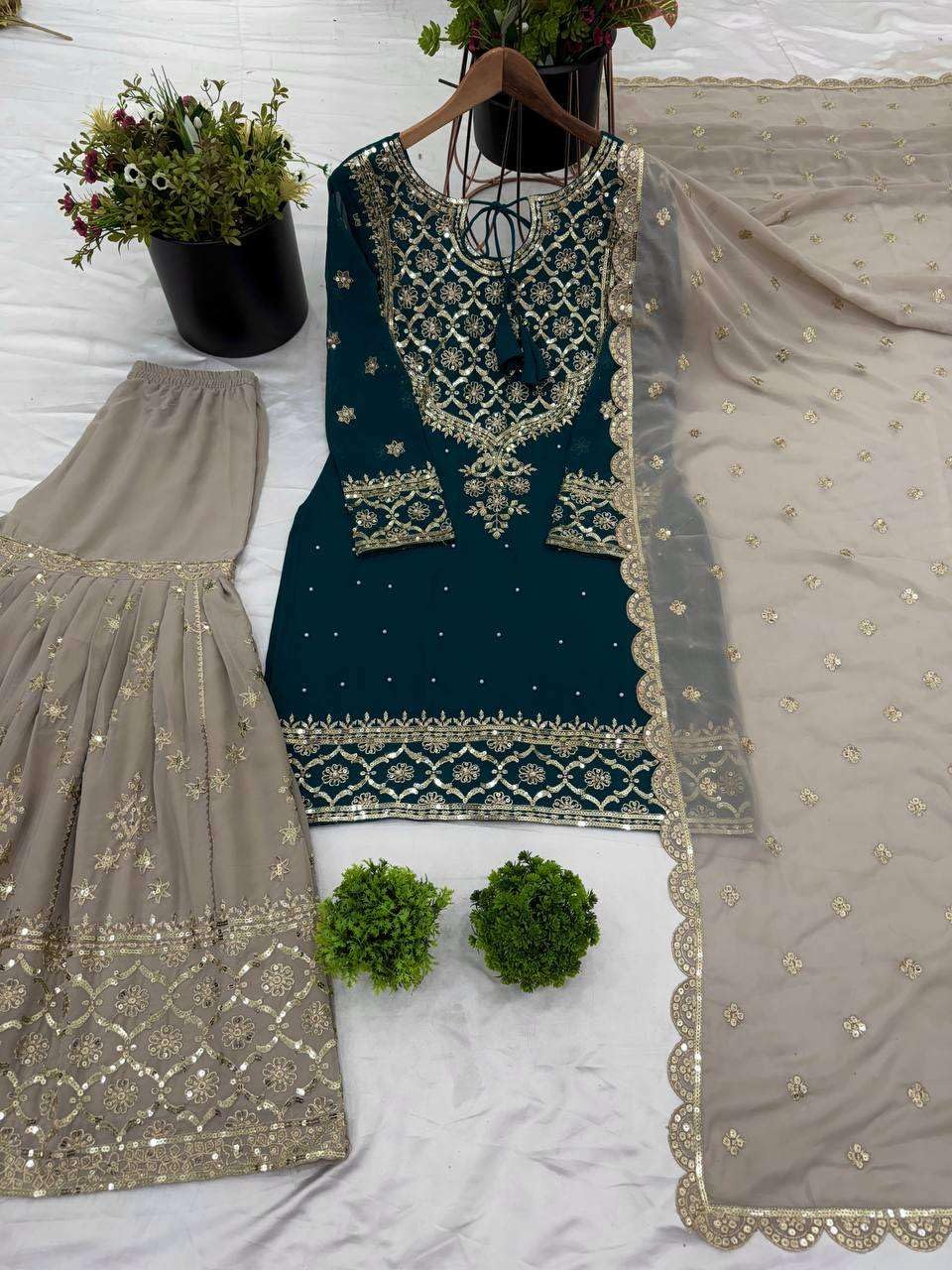 Teal Embroidered Sharara Suit with Dupatta | Designer Party Wear Outfit for Women | Traditional Indian Wedding & Festive Dress (BLACKLUXE CRAFTS) - BLACKLUXECRAFTS