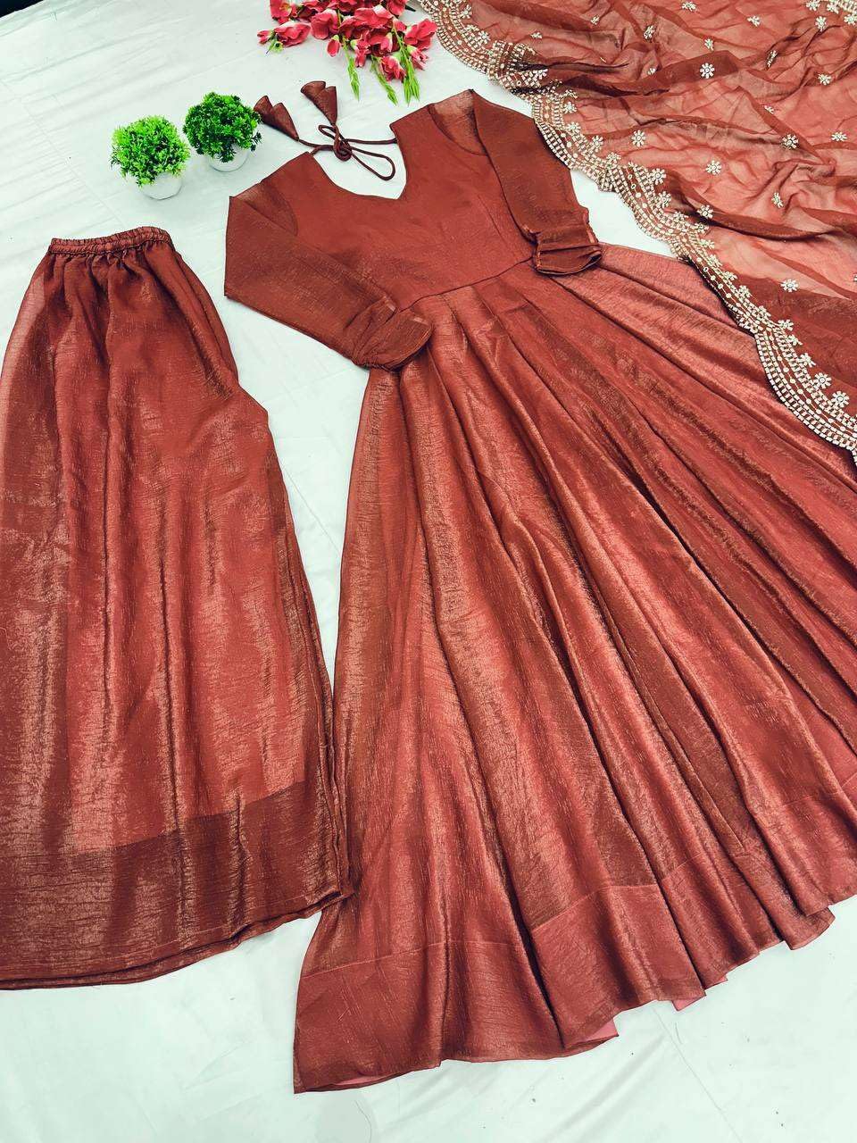 Anarkali Suit with Mirror Work Dupatta | Elegant Party Wear Indian Outfit for Women (BLACKLUXE CRAFTS) - BLACKLUXECRAFTS