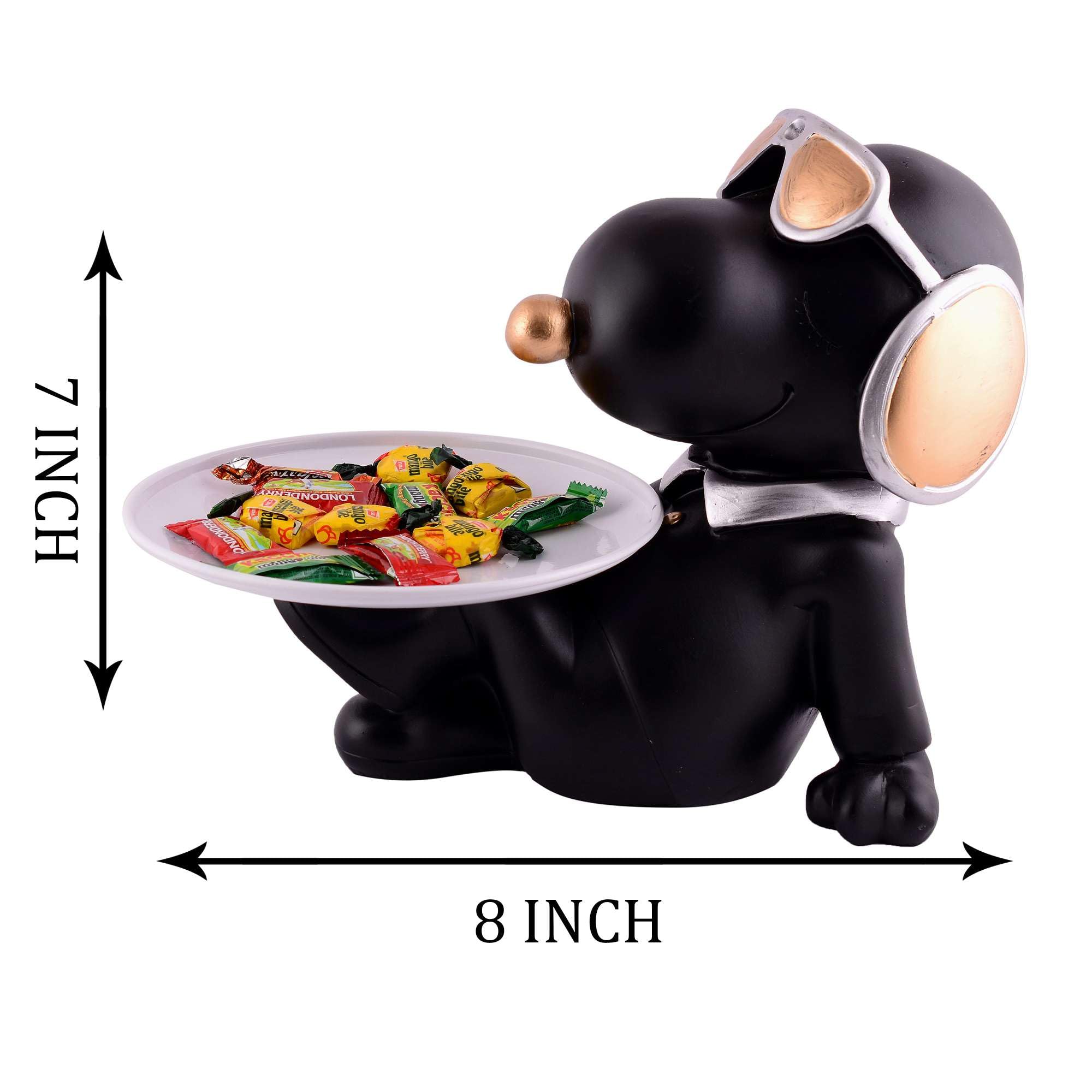 Black Dog Figurine with Tray – Handcrafted Resin Puppy Statue Candy & Snack Holder for Modern Home Décor (BLACKLUXE CRAFTS) - BLACKLUXECRAFTS