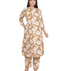 Women's Cotton Floral Printed Mandarin Collar A-Line Kurti with Pant (Brown) (BLACKLUXE CRAFTS) - BLACKLUXECRAFTS