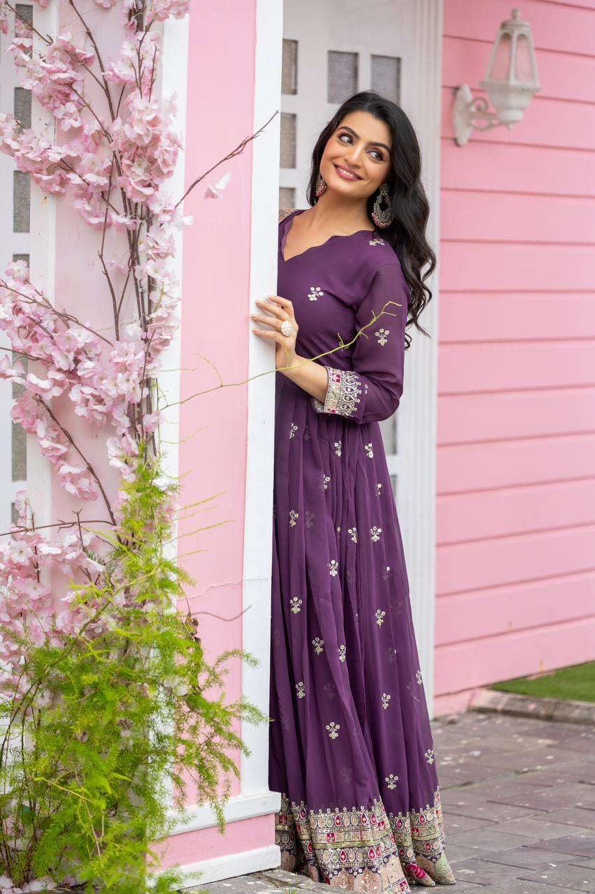 Maroon Anarkali Dress with Embroidered Dupatta | Indian Pakistani Party Wear Long Gown for Women (BLACKLUXE CRAFTS) - BLACKLUXECRAFTS