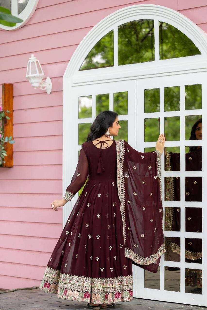 Maroon Anarkali Dress with Embroidered Dupatta | Indian Pakistani Party Wear Long Gown for Women (BLACKLUXE CRAFTS) - BLACKLUXECRAFTS
