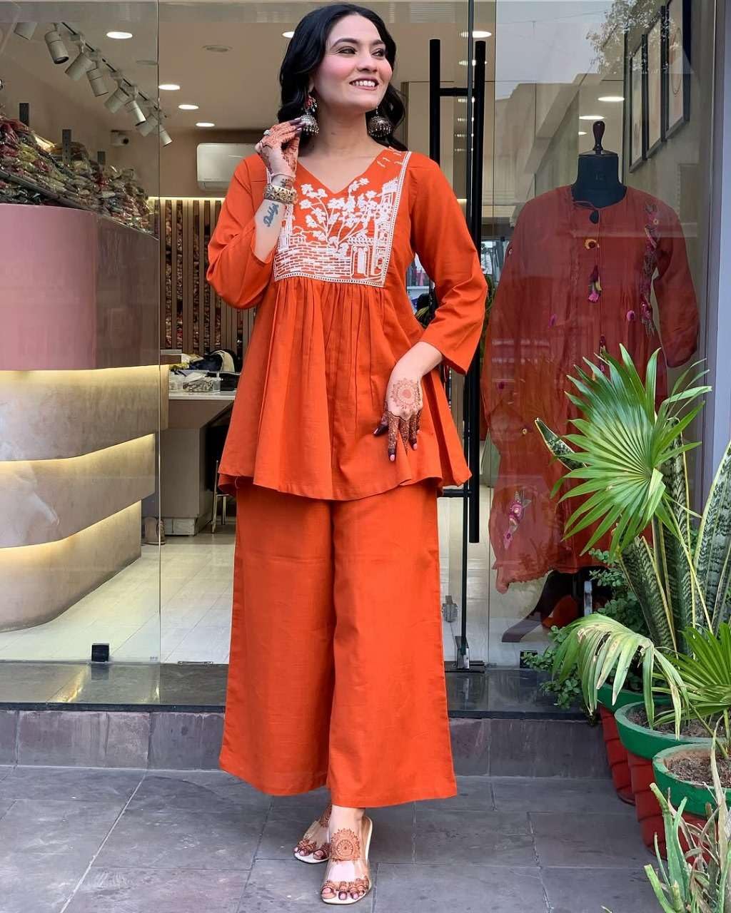 Embroidered Kurti with Palazzo Set – Women’s Peplum Style Ethnic Co-ord Outfit (BLACKLUXE CRAFTS) - BLACKLUXECRAFTS