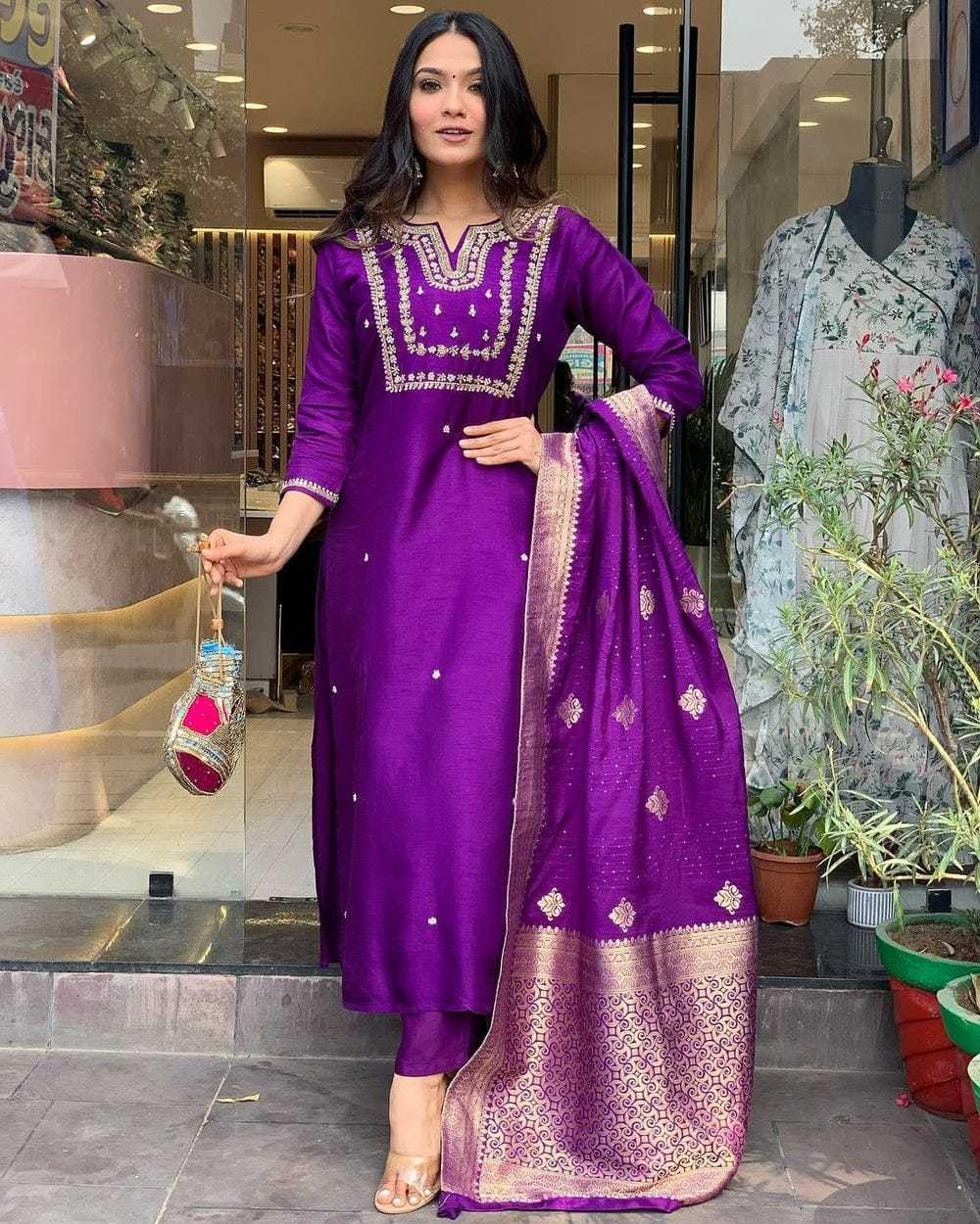 Luxury Fuchsia Pink Embroidered Silk Kurta Set with Dupatta – Indian Ethnic Party Wear for Women (BLACKLUXE CRAFTS) - BLACKLUXECRAFTS