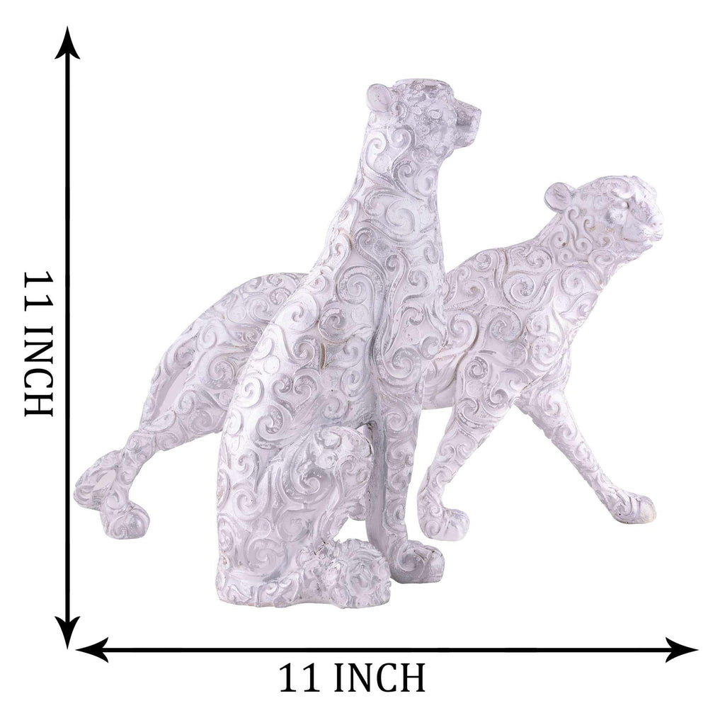 Handmade White Leopard Figurines Set – Elegant Resin Cheetah Statues with Carved Patterns for Luxury Home Décor Set Of Two (BLACKLUXE CRAFTS) - BLACKLUXECRAFTS