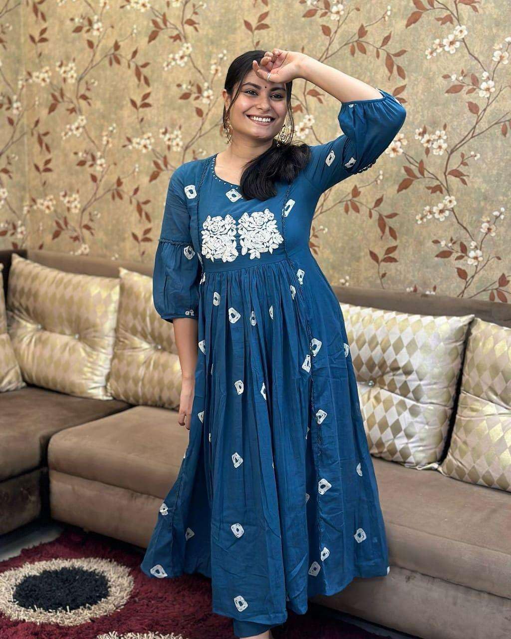 Anarkali Kurta with White Embroidery | Women’s Ethnic Festive & Casual Wear (BLACKLUXE CRAFTS) - BLACKLUXECRAFTS