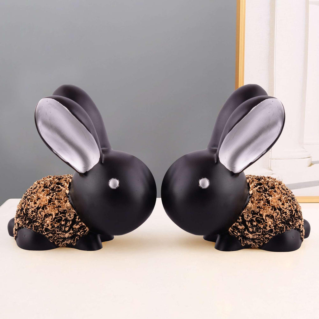 Handmade Black & Gold Bunny Figurines – Cute Resin Rabbit Pair Decorative Sculptures for Modern Home, Office & Tabletop Decor (BLACKLUXE CRAFTS) - BLACKLUXECRAFTS