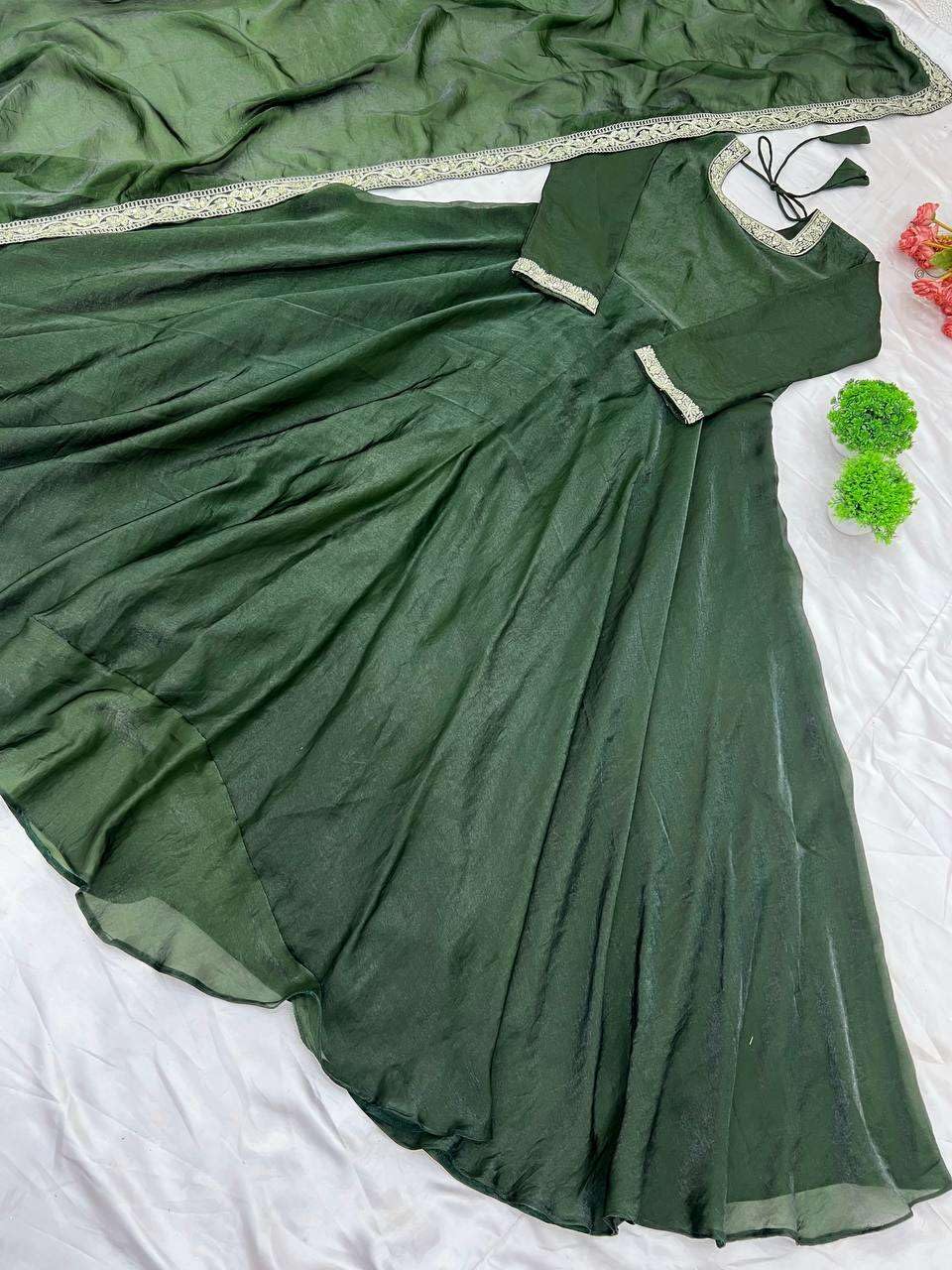 Women's Fandy Silk Embroidered Anarkali Kurti Gown With Dupatta Set (BLACKLUXE CRAFTS) - BLACKLUXECRAFTS