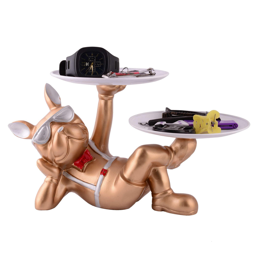 Golden Bulldog Butler Statue with Double Tray – Luxury Resin Dog Figurine Organizer for Watches, Keys & Home Décor (BLACKLUXE CRAFTS) - BLACKLUXECRAFTS