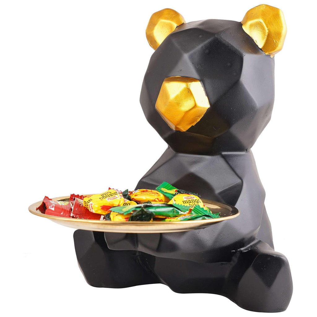 Geometric Bear Figurine Storage Bowl – Resin Animal Candy Dish with Golden Accents, Modern Decorative Bear Statue for Home & Office (BLACKLUXE CRAFTS) - BLACKLUXECRAFTS