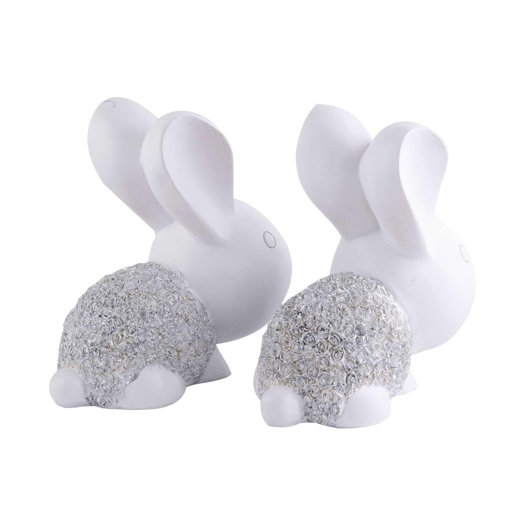 Elegant White Bunny Couple Figurines – Handmade Resin Rabbit Statues with Silver Detailing for Home Décor & Gifting (BLACKLUXE CRAFTS) - BLACKLUXECRAFTS