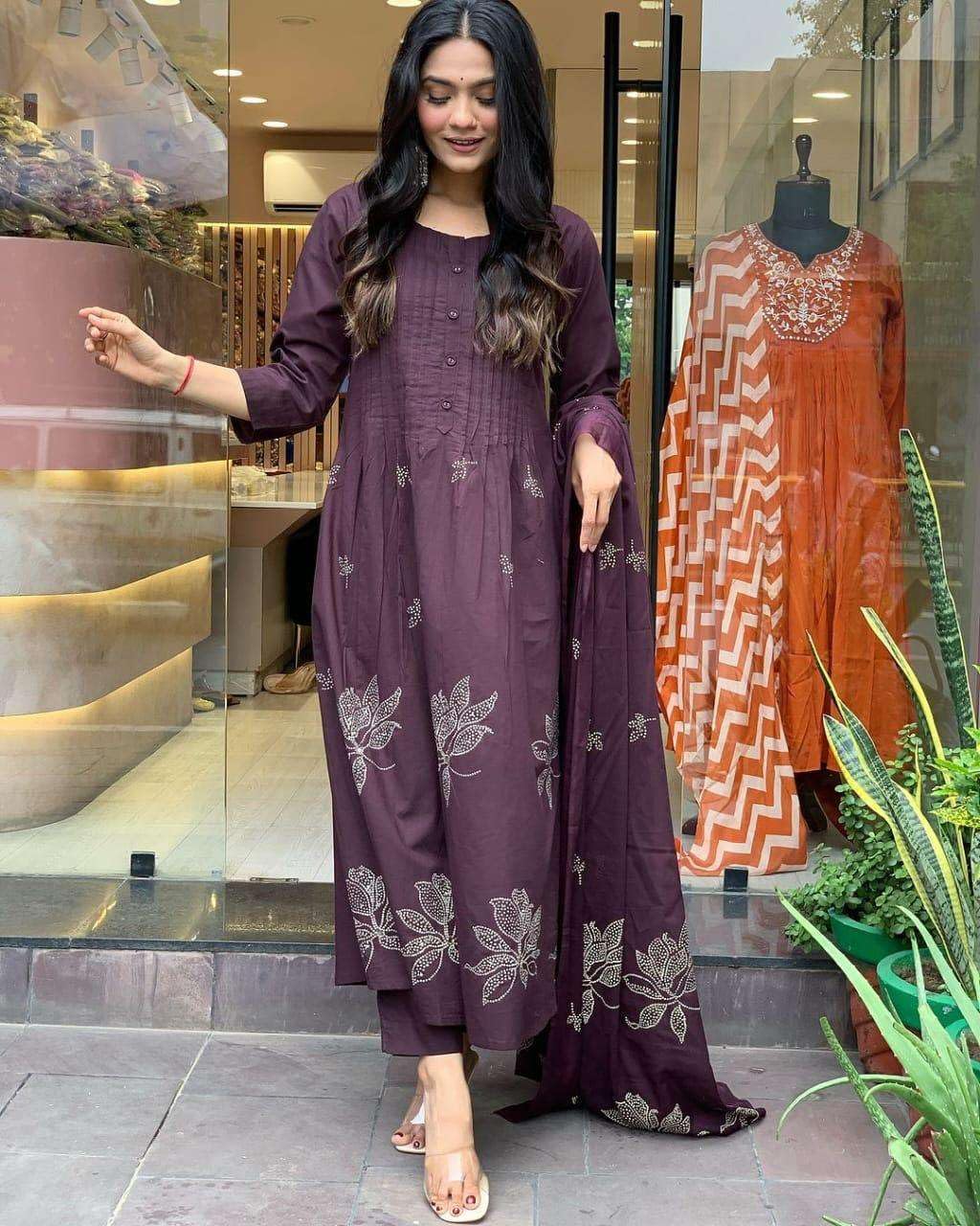 Embroidered Cotton Kurta Set with Dupatta – Elegant Party & Festive Wear for Women (BLACKLUXE CRAFTS) - BLACKLUXECRAFTS