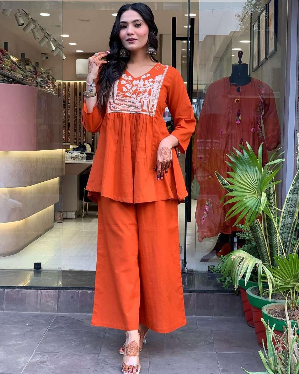 Embroidered Kurti with Palazzo Set – Women’s Peplum Style Ethnic Co-ord Outfit (BLACKLUXE CRAFTS) - BLACKLUXECRAFTS
