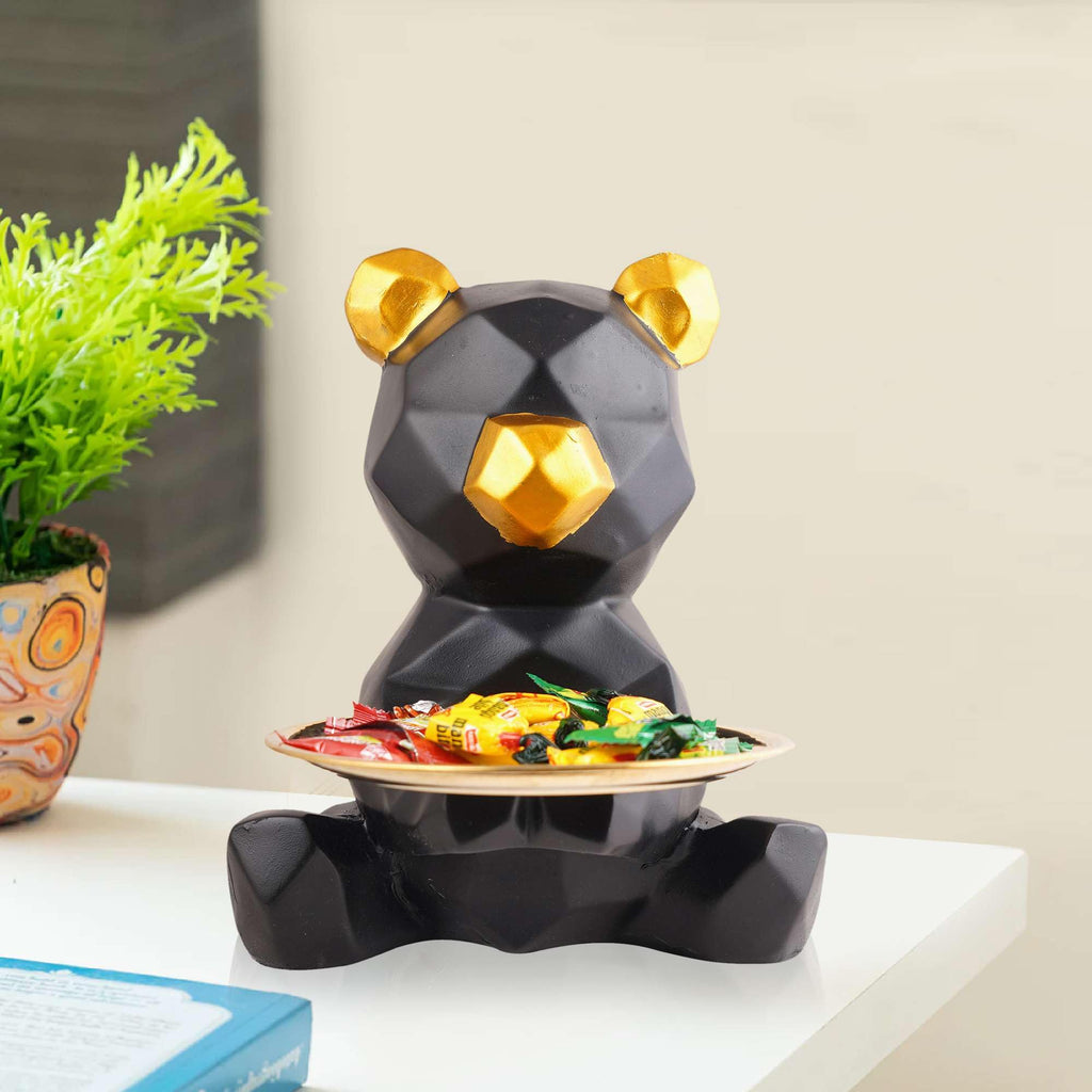 Geometric Bear Figurine Storage Bowl – Resin Animal Candy Dish with Golden Accents, Modern Decorative Bear Statue for Home & Office (BLACKLUXE CRAFTS) - BLACKLUXECRAFTS