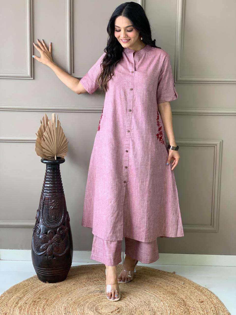 Elegant Black Kurta Set with Pink Embroidery | Women’s Ethnic Outfit (BLACKLUXE CRAFTS) - BLACKLUXECRAFTS