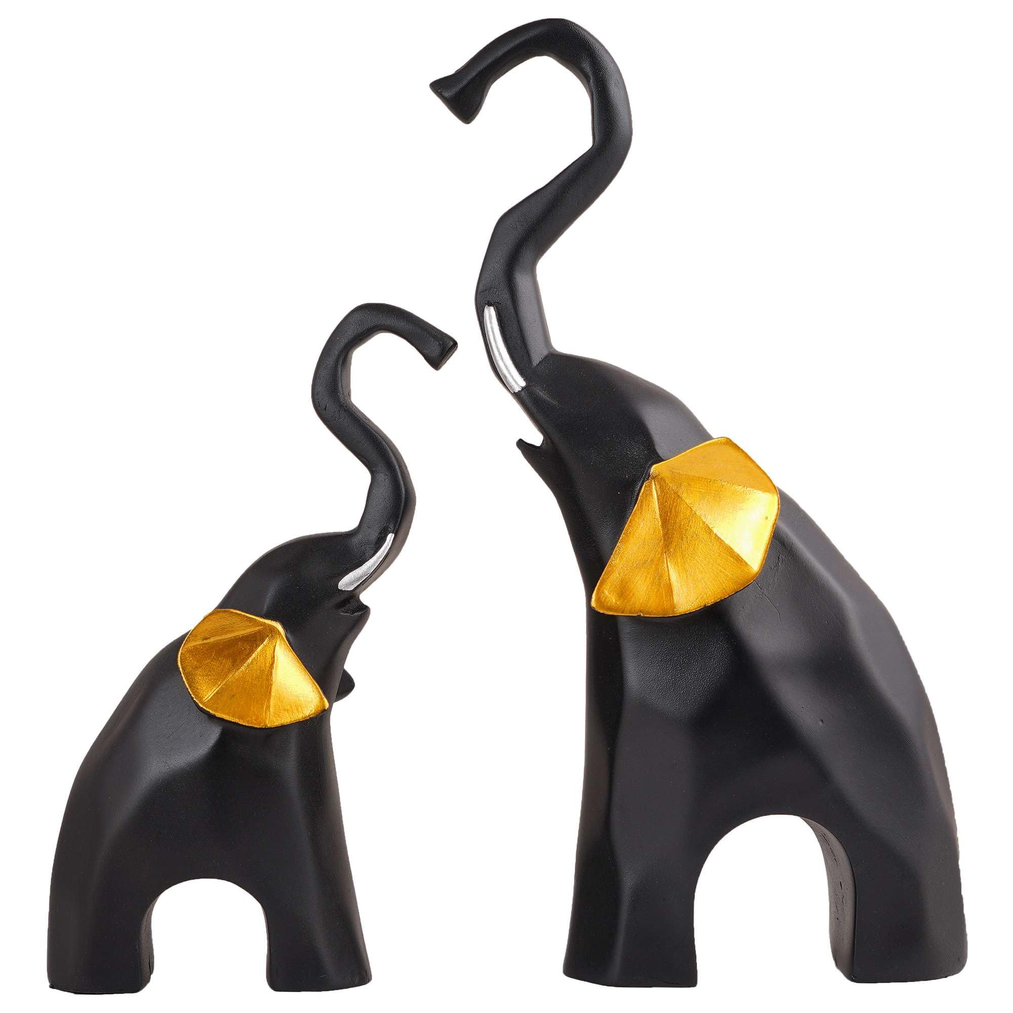 Modern Black & Gold Elephant Figurine Set – Handmade Resin Elephant Statues for Good Luck, Feng Shui & Home Décor (Set Of 2) (BLACKLUXE CRAFTS) - BLACKLUXECRAFTS