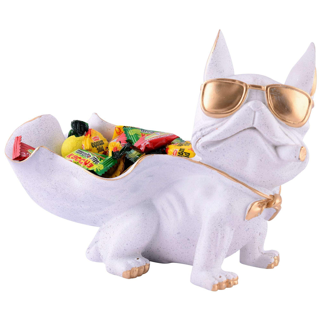 Cool Bulldog Candy Bowl Statue with Sunglasses – Resin Dog Figurine Snack Holder & Decorative Storage for Home Décor (BLACKLUXE CRAFTS) - BLACKLUXECRAFTS