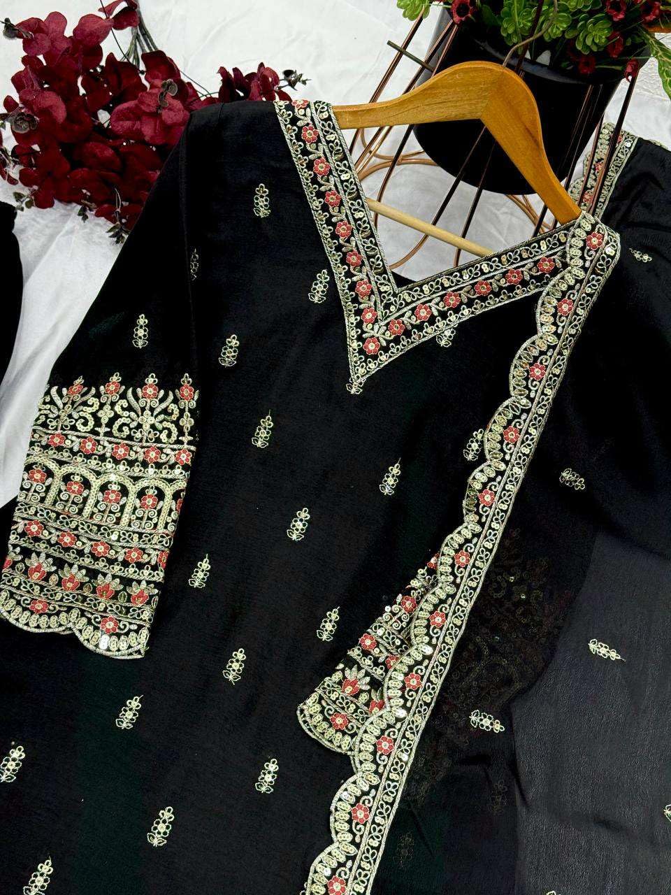 Black Embroidered Straight Salwar Suit with Dupatta | Elegant Indian Ethnic Wear for Parties & Weddings | Women’s Designer Outfit (BLACKLUXE CRAFTS) - BLACKLUXECRAFTS