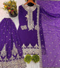 Women's Faux Georgette Embroidered Straight Kurti with Sharara & Dupatta Set (BLACKLUXE CRAFTS) - BLACKLUXECRAFTS