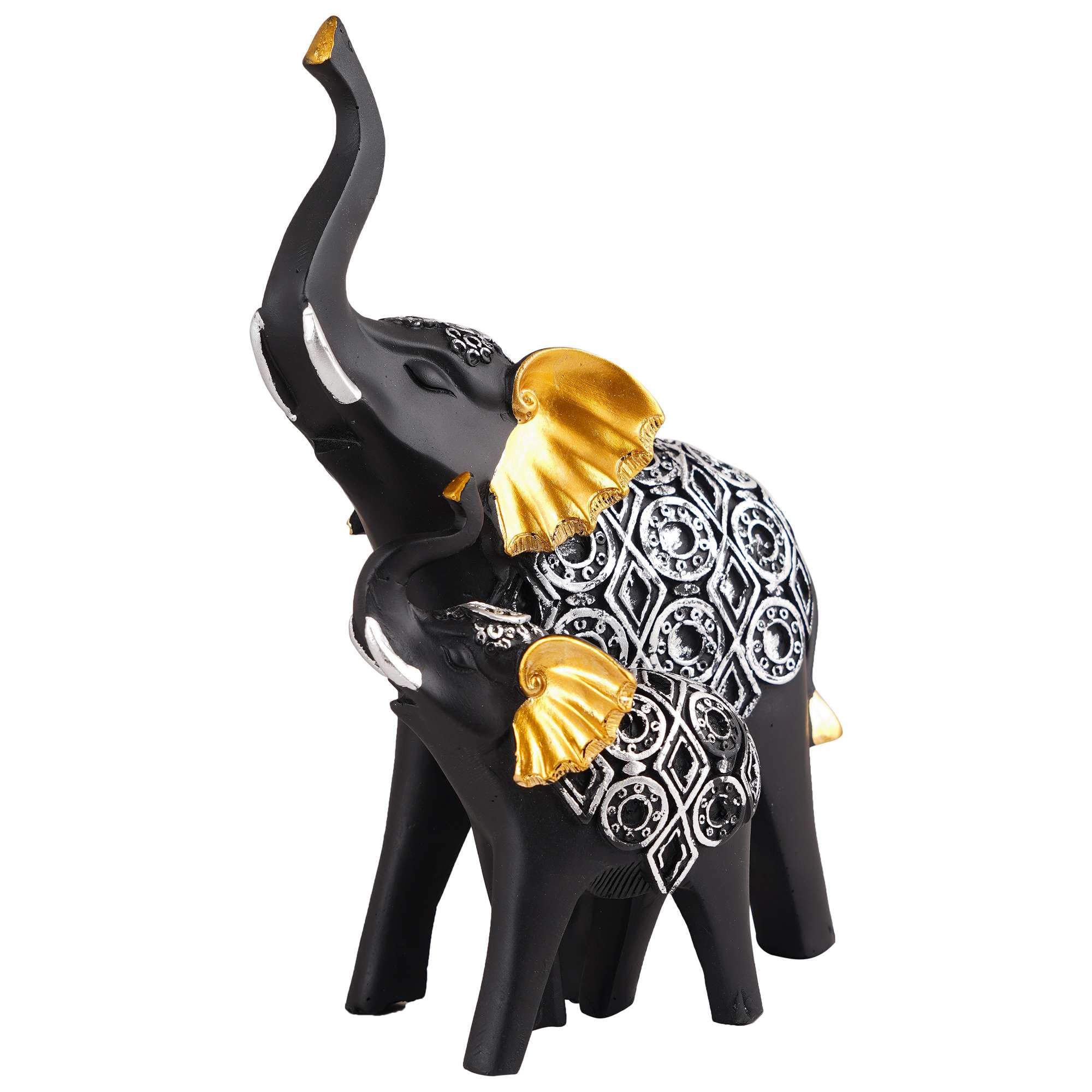Handmade Black & Gold Elephant Statue – Resin Mother & Baby Elephant Figurine for Good Luck and Home Décor (Set Of 2) (BLACKLUXE CRAFTS) - BLACKLUXECRAFTS