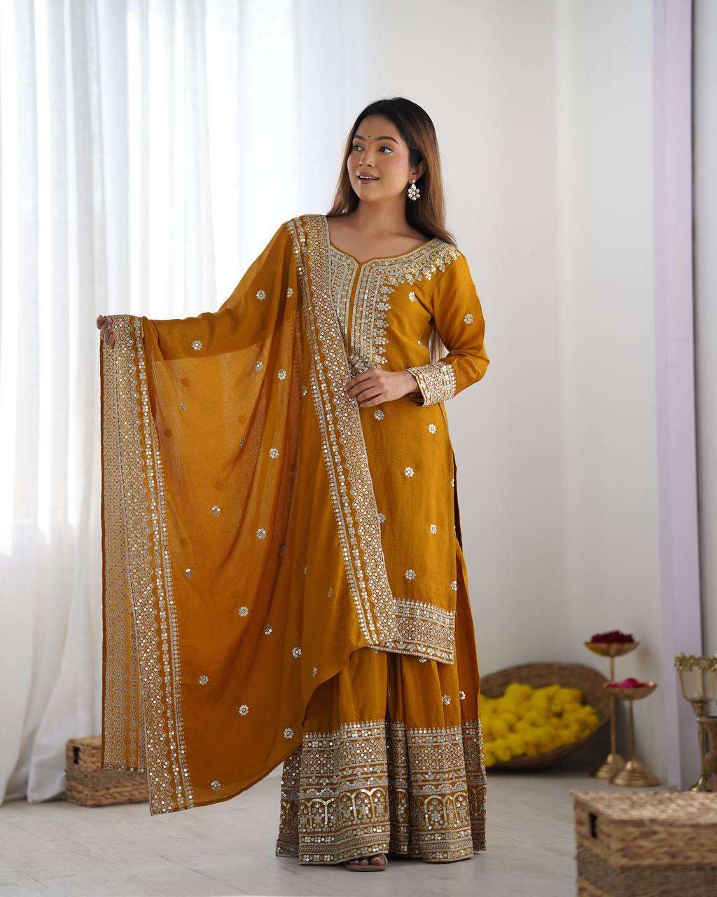 Mirror Work Sharara Suit with Dupatta | Indian Designer Ethnic Wear | Party & Wedding Outfit for Women (BLACKLUXE CRAFTS) - BLACKLUXECRAFTS