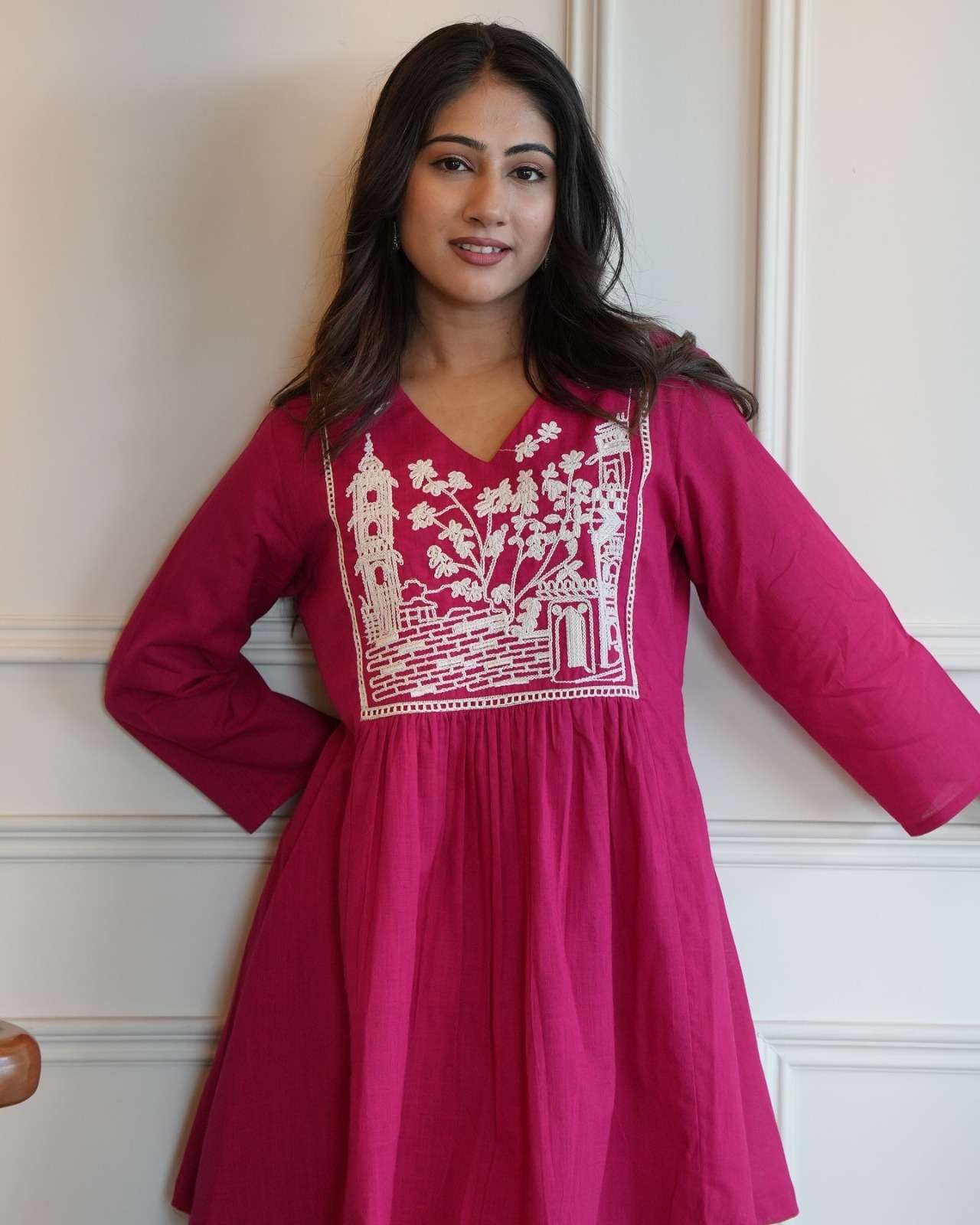 Cotton Embroidered Short Kurta Set – Handcrafted Ethnic Wear for Women with Pants (BLACKLUXE CRAFTS) - BLACKLUXECRAFTS