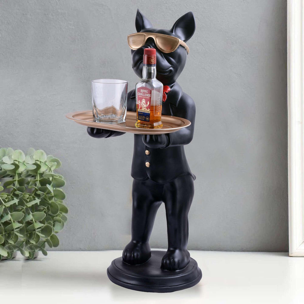 Elegant Dog Butler Statue with Tray – Black Resin Animal Figurine for Bar, Kitchen & Home Décor (BLACKLUXE CRAFTS) - BLACKLUXECRAFTS