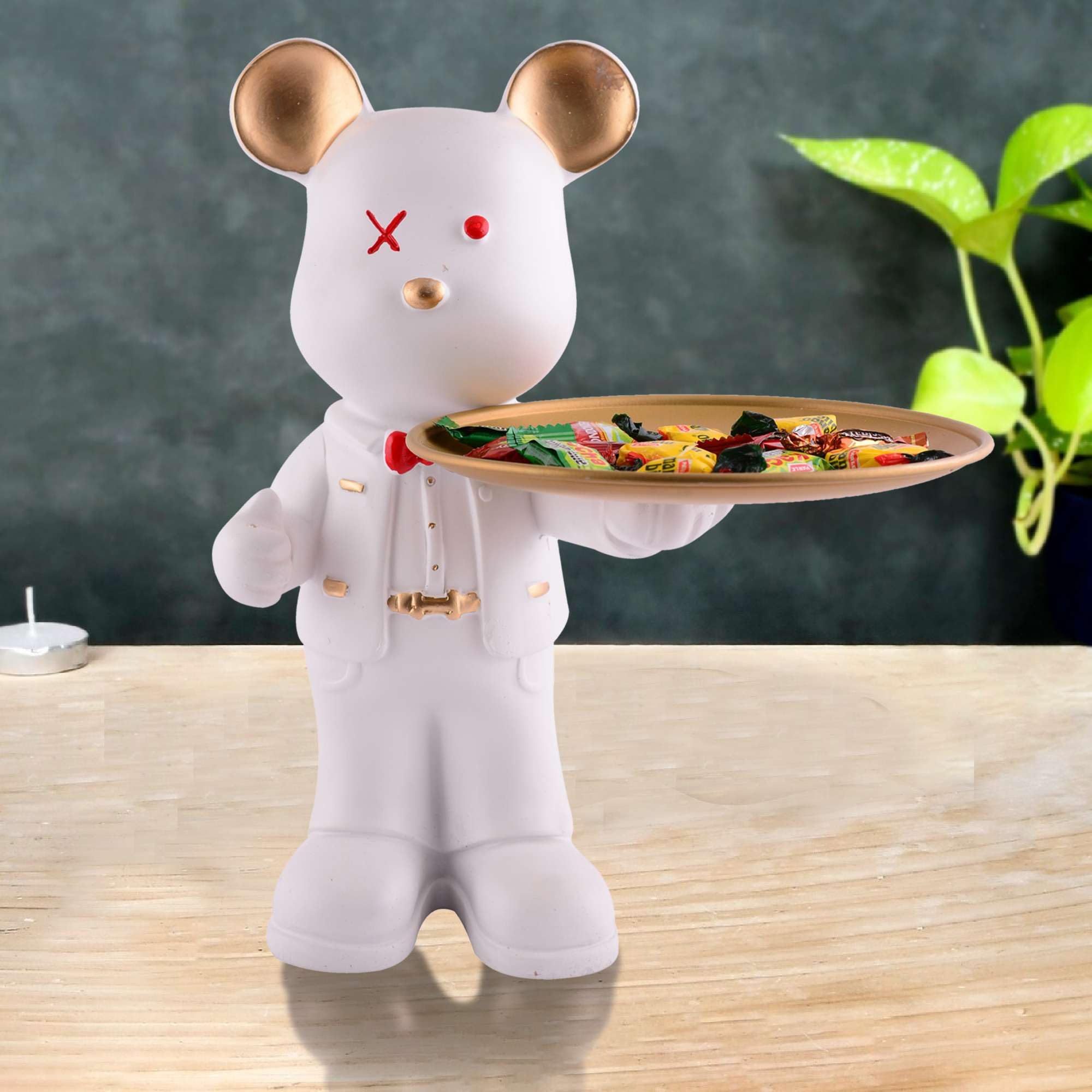 Handmade Resin Bear Candy Holder – White Decorative Animal Snack Tray | Modern Home Decor, Tabletop Organizer & Gift from India (BLACKLUXE CRAFTS) - BLACKLUXECRAFTS