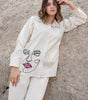 Women’s Off-White Cotton Co-Ord Set – Long Sleeve Shirt with Abstract Face Print & Straight Pants (BLACKLUXE CRAFTS) - BLACKLUXECRAFTS