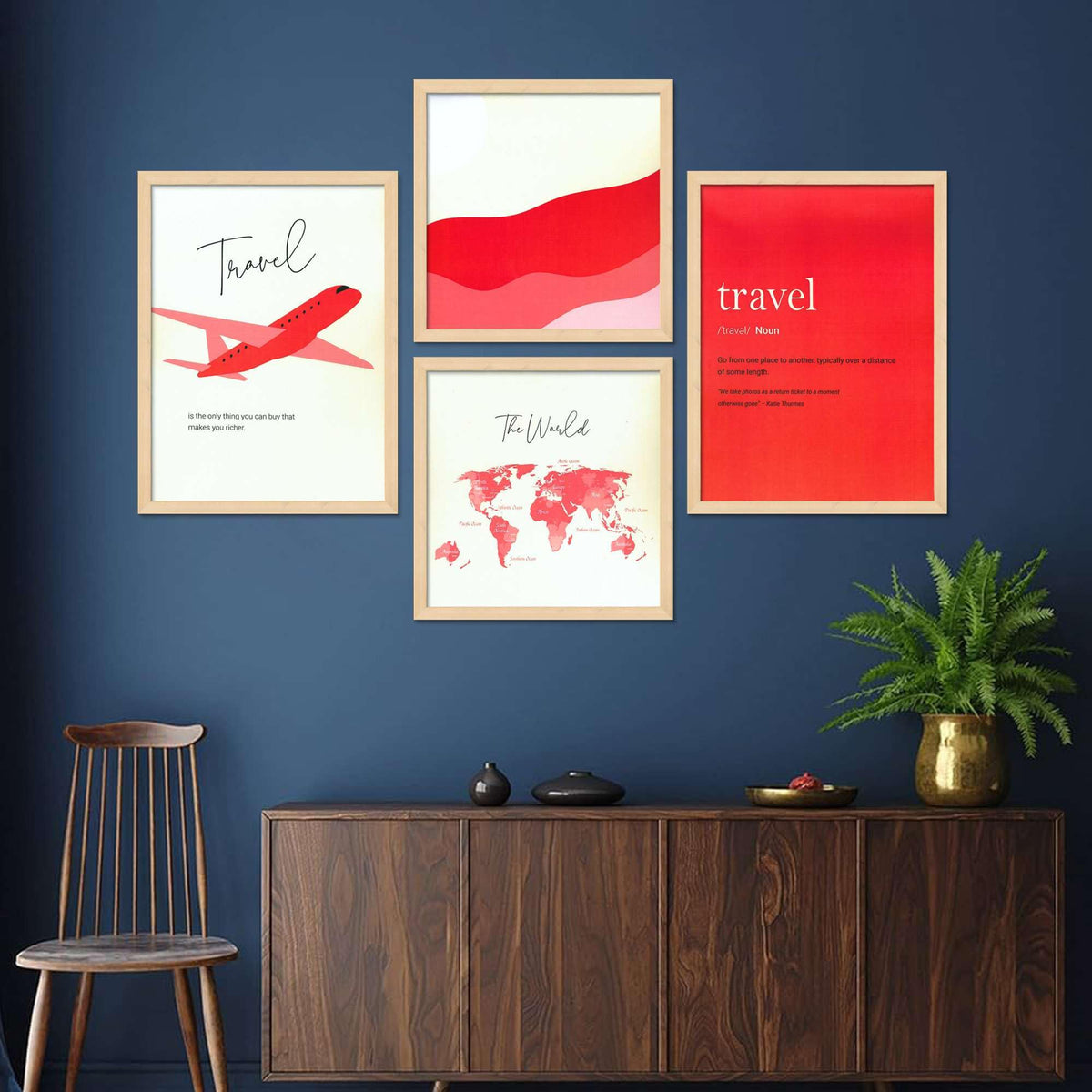 Travel Wall Art Set – Airplane, World Map & Typography Posters | Red Modern Canvas Prints for Living Room, Office & Bedroom | Adventure Home Decor ( 36X24 Inches ) (BLACKLUXE CRAFTS) - BLACKLUXECRAFTS