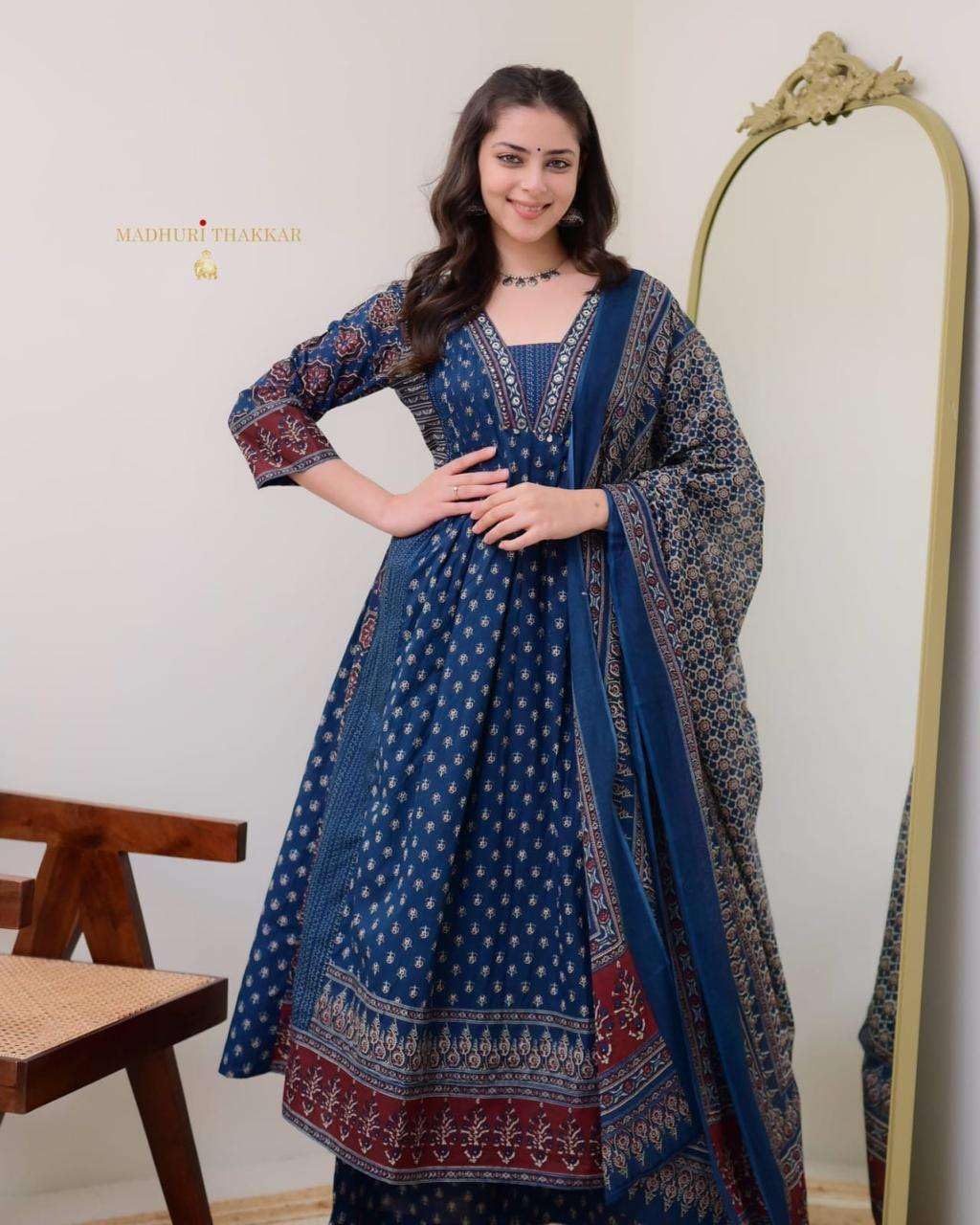 Navy Blue Block Print Cotton Kurta Set with Dupatta – Traditional Indian Ethnic Wear for Women (BLACKLUXE CRAFTS) - BLACKLUXECRAFTS