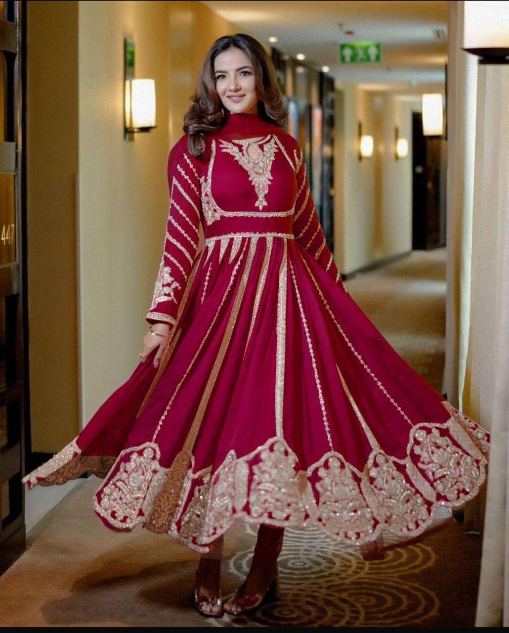 Women's Faux Georgette Embroidered Sequence Work Anarkali Kurti Gown with Net Dupatta (BLACKLUXE CRAFTS) - BLACKLUXECRAFTS