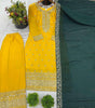 Women's Chinnon Silk Embroidered Straight Kurti With Pants and Dupatta Set (BLACKLUXE CRAFTS) - BLACKLUXECRAFTS