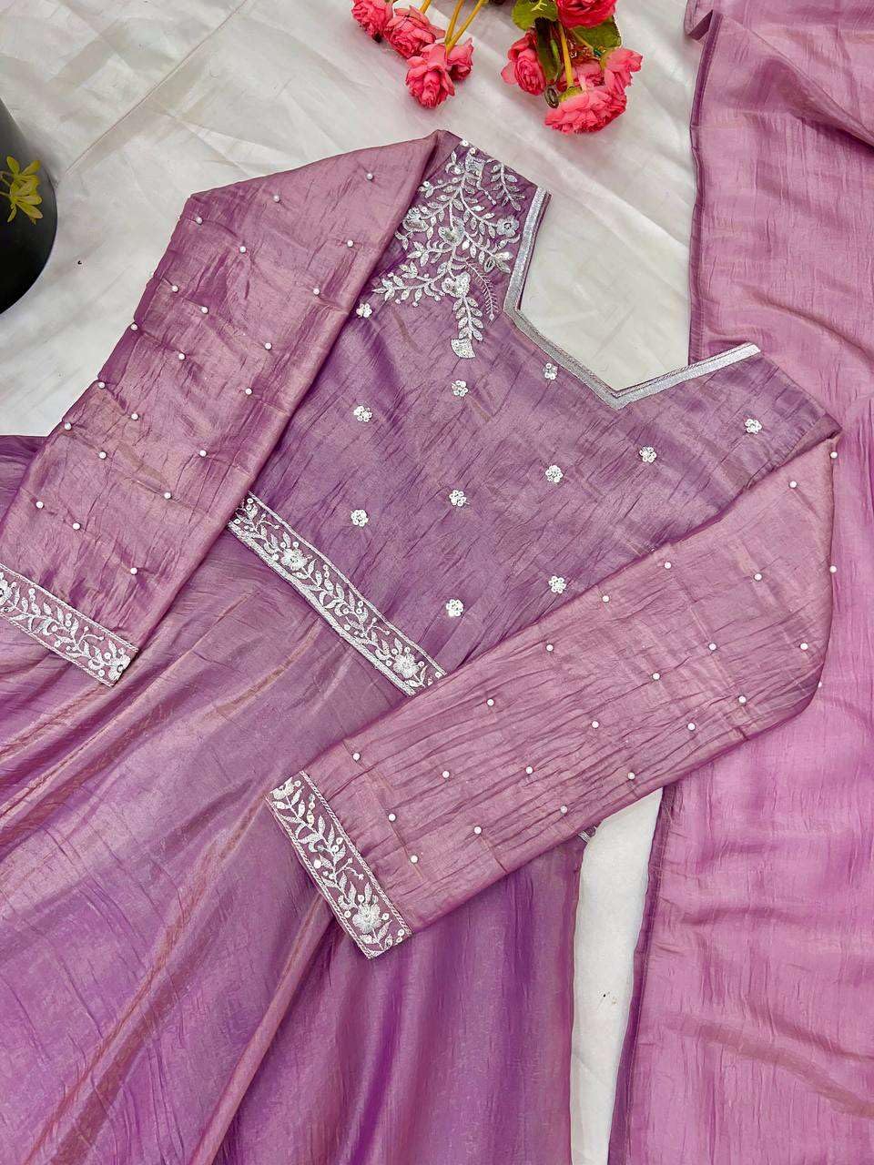 Lavender Anarkali Suit with Dupatta – Elegant Party Wear Long Flared Indian Dress for Women (BLACKLUXE CRAFTS) - BLACKLUXECRAFTS