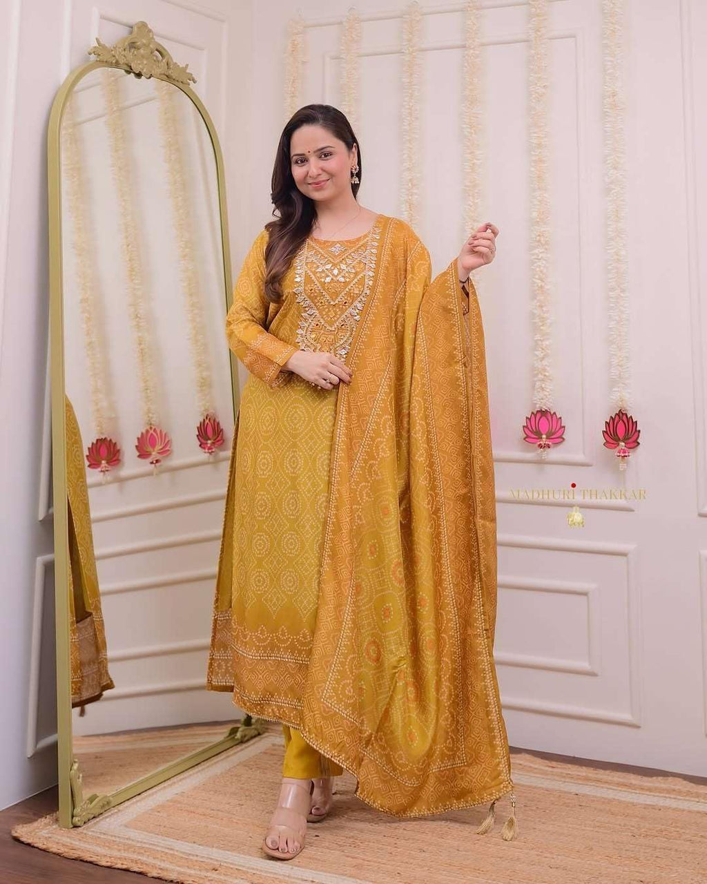 Mustard Yellow Mirror Work Kurta Set with Dupatta – Festive Bandhani Style Indian Ethnic Wear for Women
(BLACKLUXE CRAFTS) - BLACKLUXECRAFTS