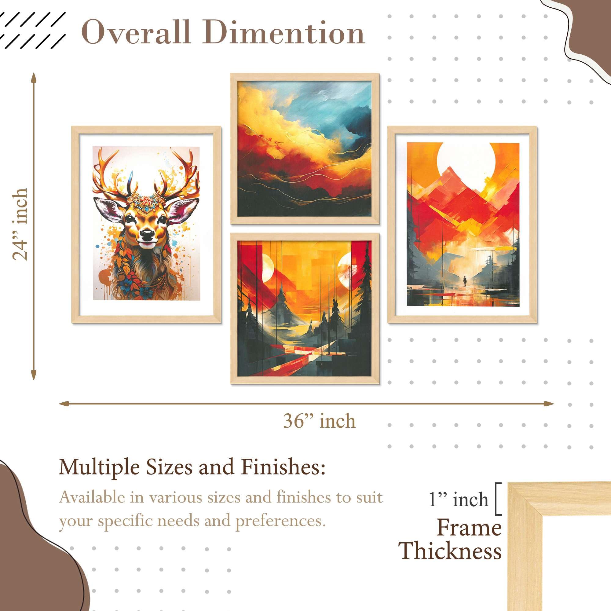 Deer & Mountain Sunset Wall Art Set – Abstract Nature Canvas Prints in Orange, Yellow & Blue | Modern Boho Home Décor for Living Room, Bedroom & Office | Handmade in India ( 36X24 Inches ) (BLACKLUXE CRAFTS) - BLACKLUXECRAFTS