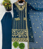 Teal Blue Straight Suit with Heavy Golden Embroidery & Dupatta | Designer Indian Pakistani Party Wear Dress for Women (BLACKLUXE CRAFTS) - BLACKLUXECRAFTS