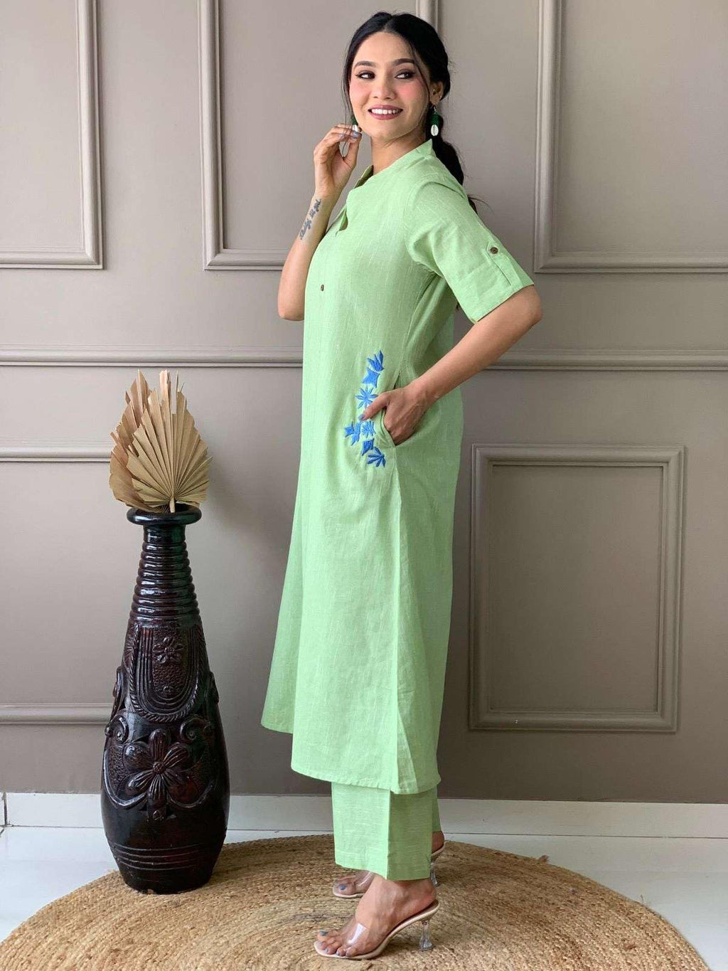 Elegant Black Kurta Set with Pink Embroidery | Women’s Ethnic Outfit (BLACKLUXE CRAFTS) - BLACKLUXECRAFTS