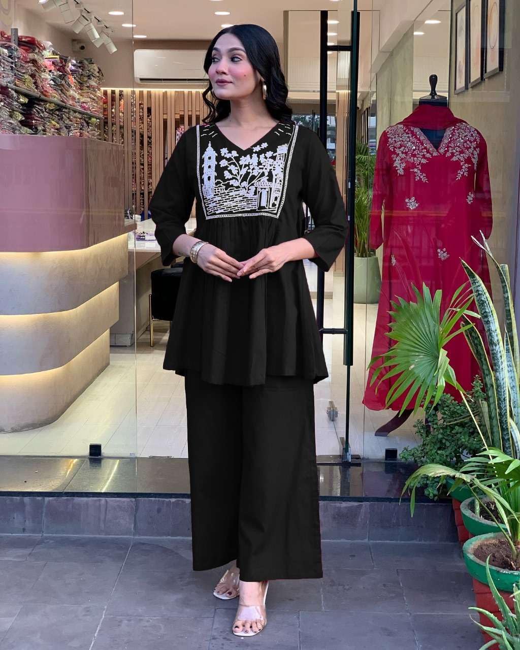 Embroidered Kurti with Palazzo Set – Women’s Peplum Style Ethnic Co-ord Outfit (BLACKLUXE CRAFTS) - BLACKLUXECRAFTS