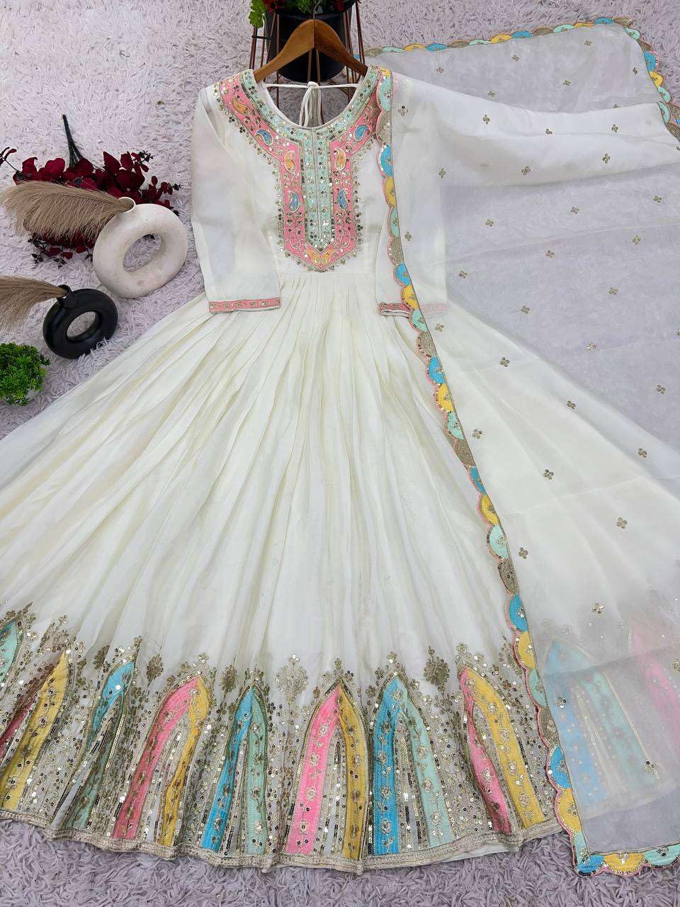 Anarkali Gown with Multicolor Embroidery | Designer Indian Party & Wedding Wear Dress (BLACKLUXE CRAFTS) - BLACKLUXECRAFTS