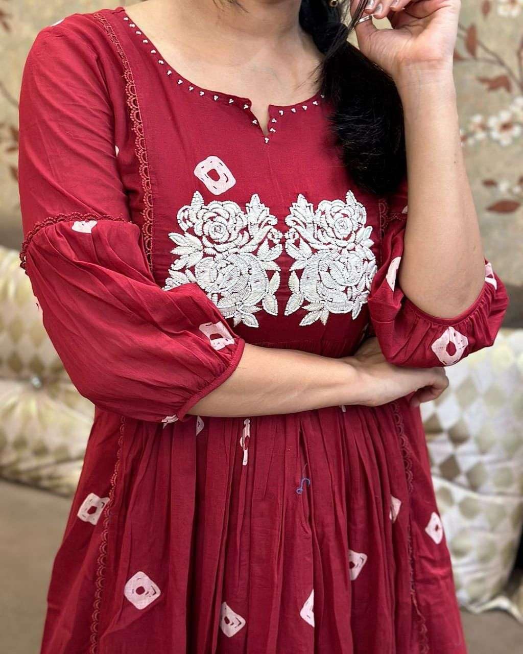 Anarkali Kurta with White Embroidery | Women’s Ethnic Festive & Casual Wear (BLACKLUXE CRAFTS) - BLACKLUXECRAFTS