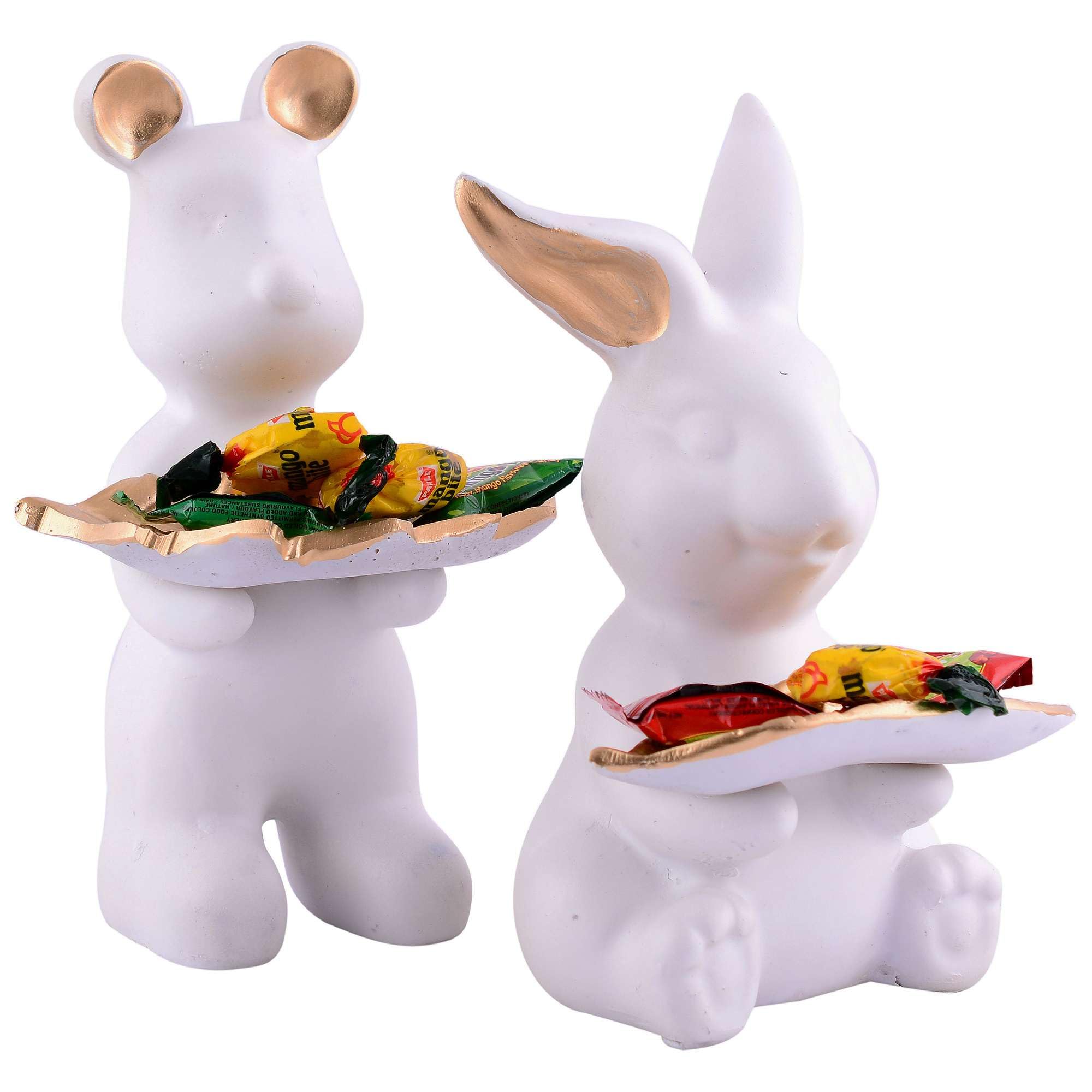 Handmade Resin Animal Candy Holder Set – White Bunny & Bear Decorative Snack Tray | Unique Home Decor & Tabletop Gift from India (BLACKLUXE CRAFTS) - BLACKLUXECRAFTS