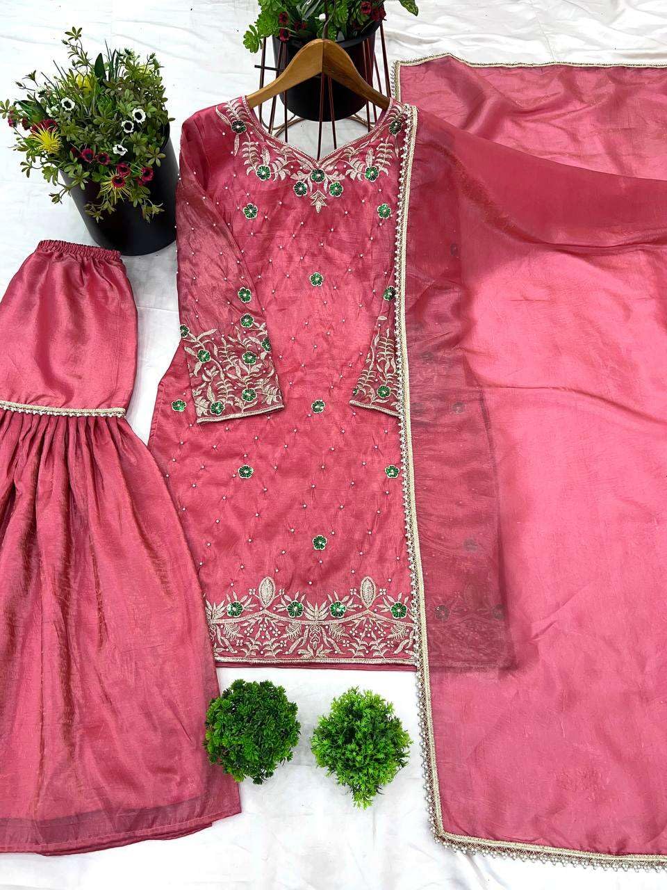 Women's Gold Crush Embroidered Straight Kurta with Sharara & Dupatta Set (BLACKLUXE CRAFTS) - BLACKLUXECRAFTS